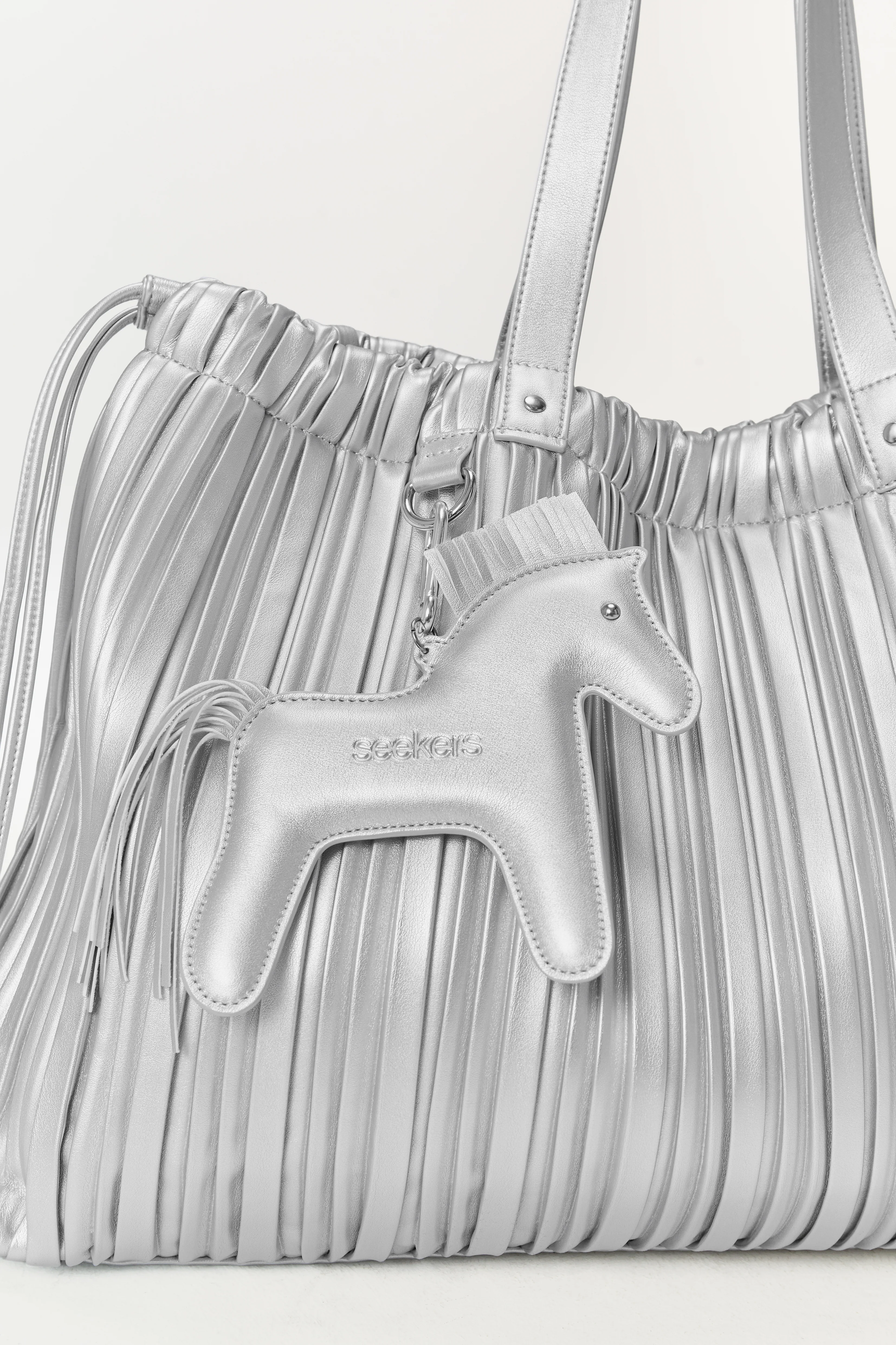 Whisk Horse Bag Charm in Metallic Silver