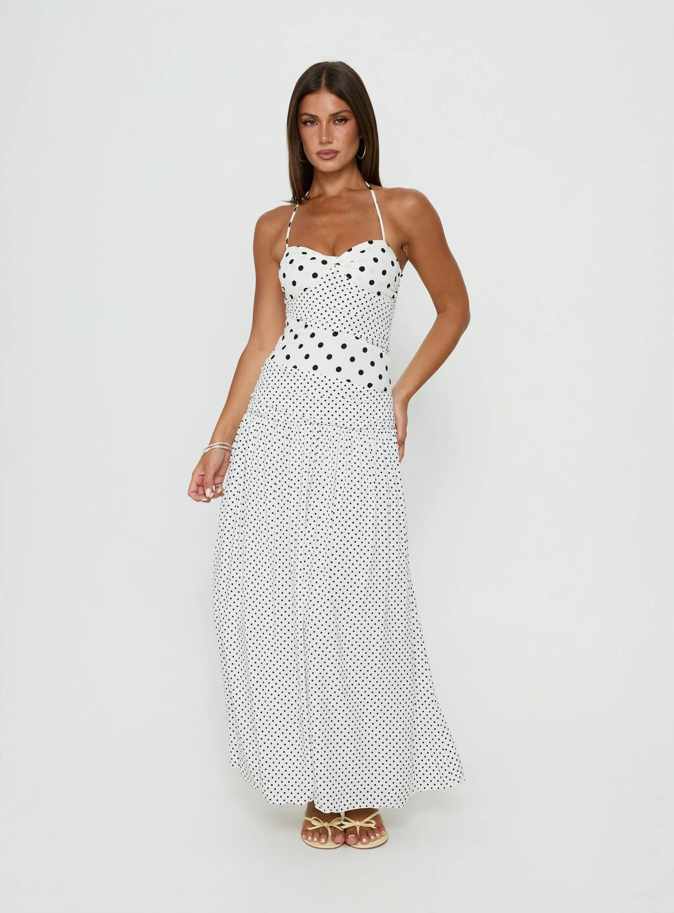 Marguerite Halter Maxi Dress White Polka Petite