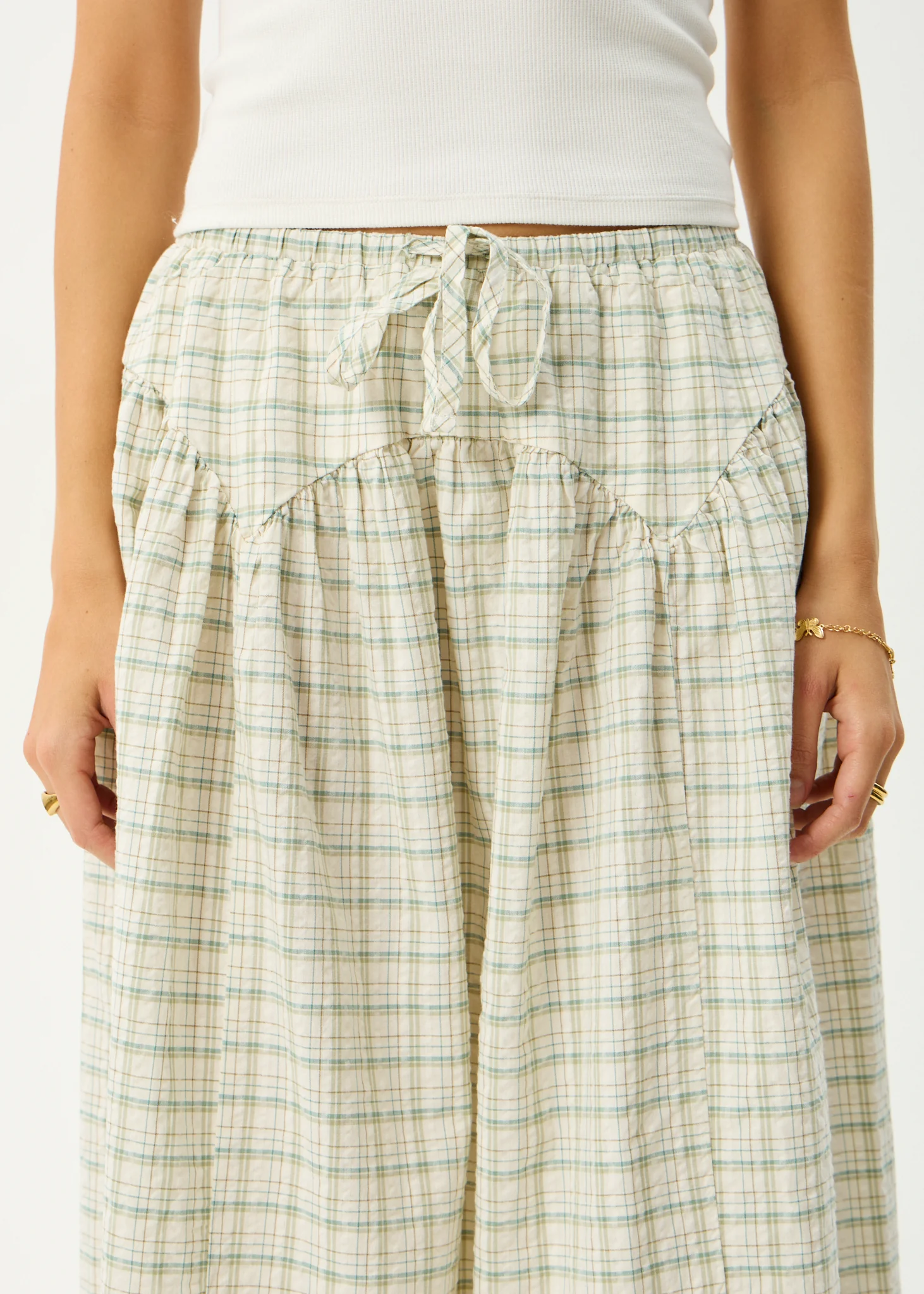 AFENDS Womens Legacy - Seersucker Check Midi Skirt - Boa Check