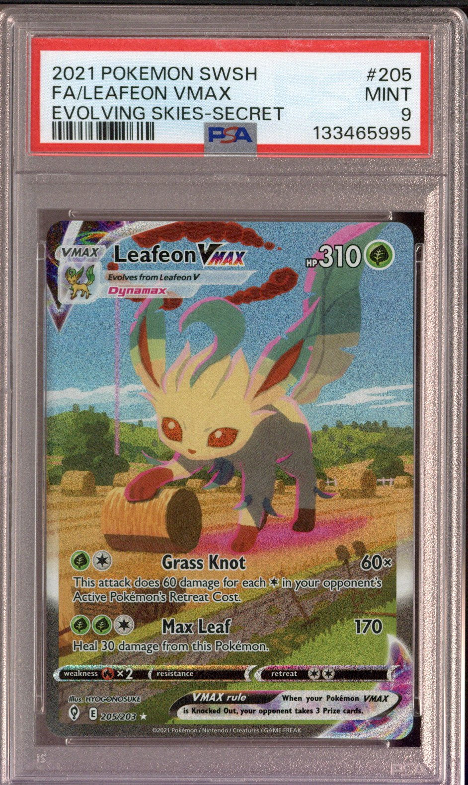 2021 Pokemon Evolving Skies Leafeon Vmax Secret 205/203 PSA 9