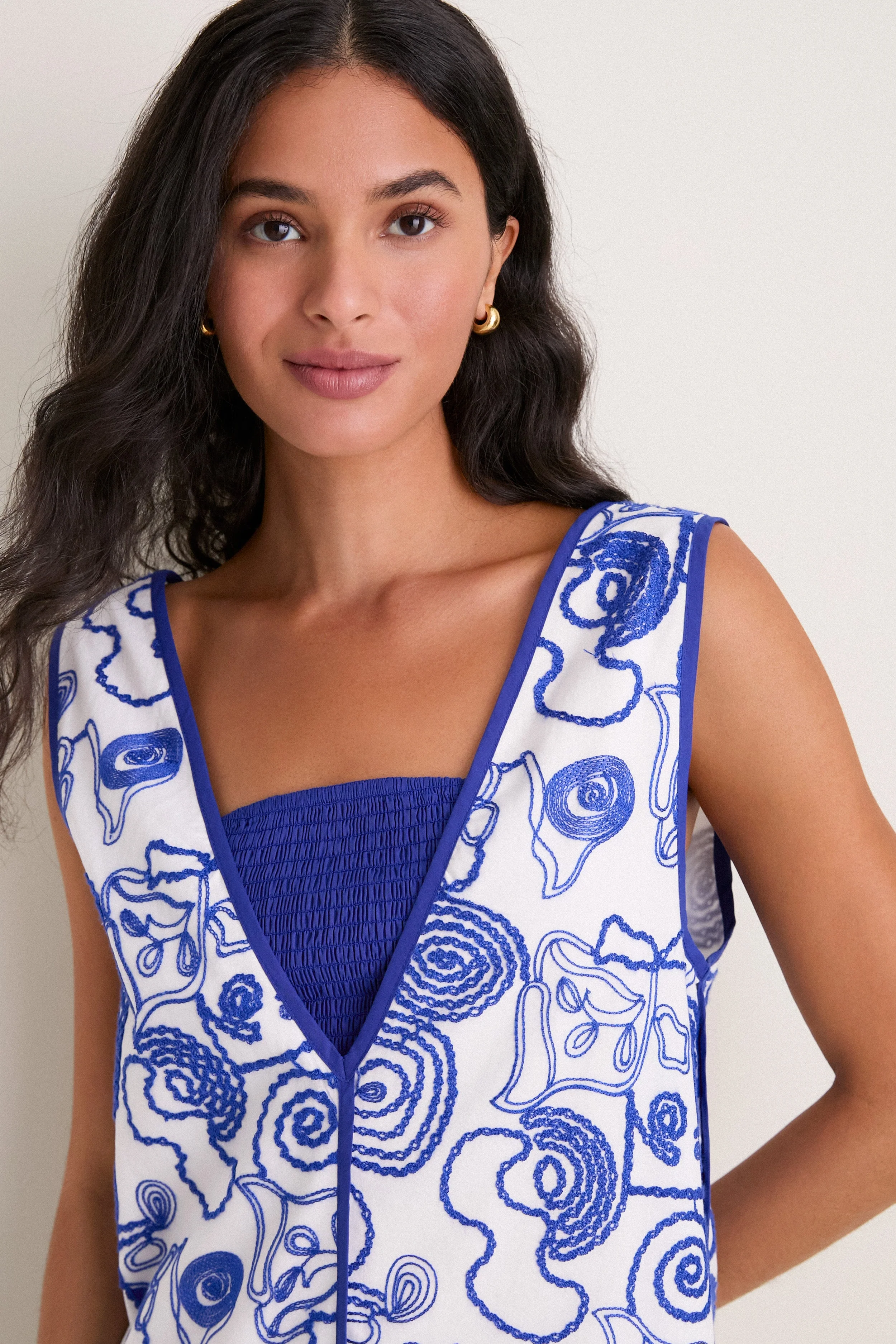 White & Royal Blue Applique Josette Two-Piece Maxi Dress