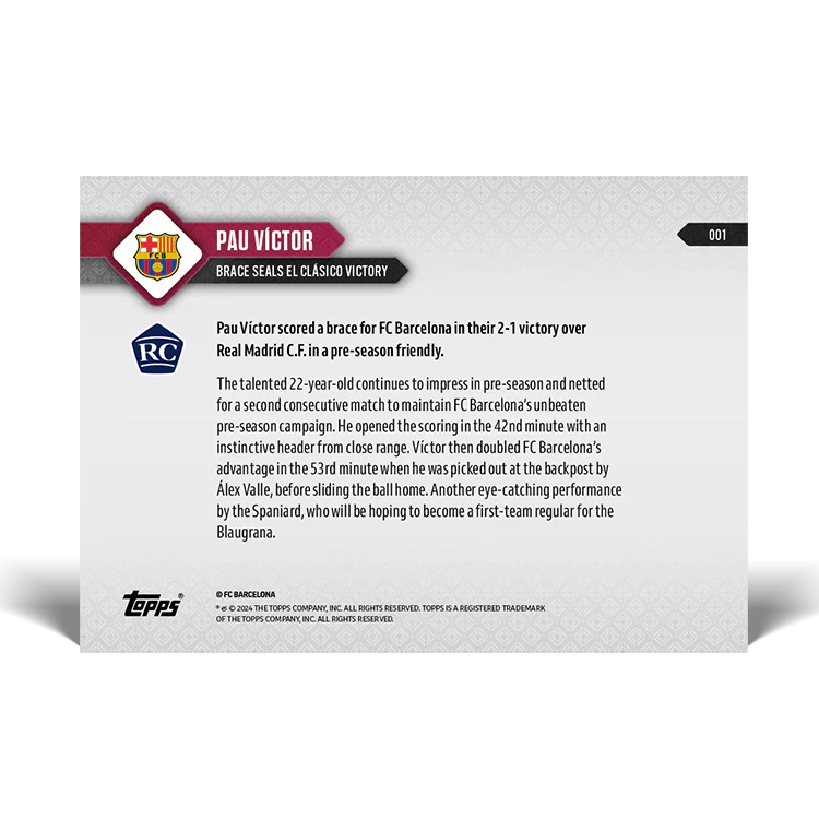 Pau Víctor - Brace seals El Clásico victory - FC BARCELONA TOPPS NOW® Card 1