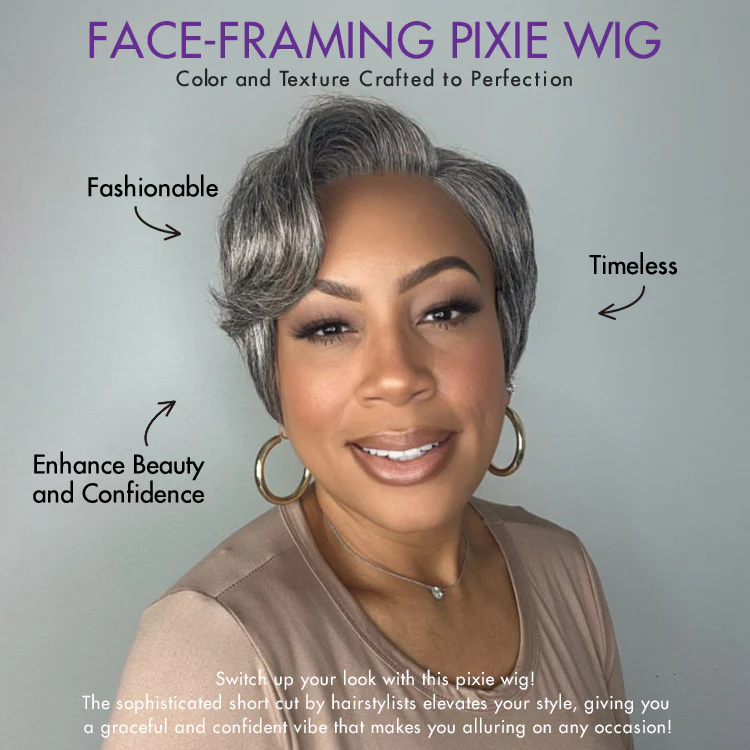 Salt and Pepper Short Pixie Cut Wig Glueless Minimalist HD Lace Grey Wig Pre-Cut Lace