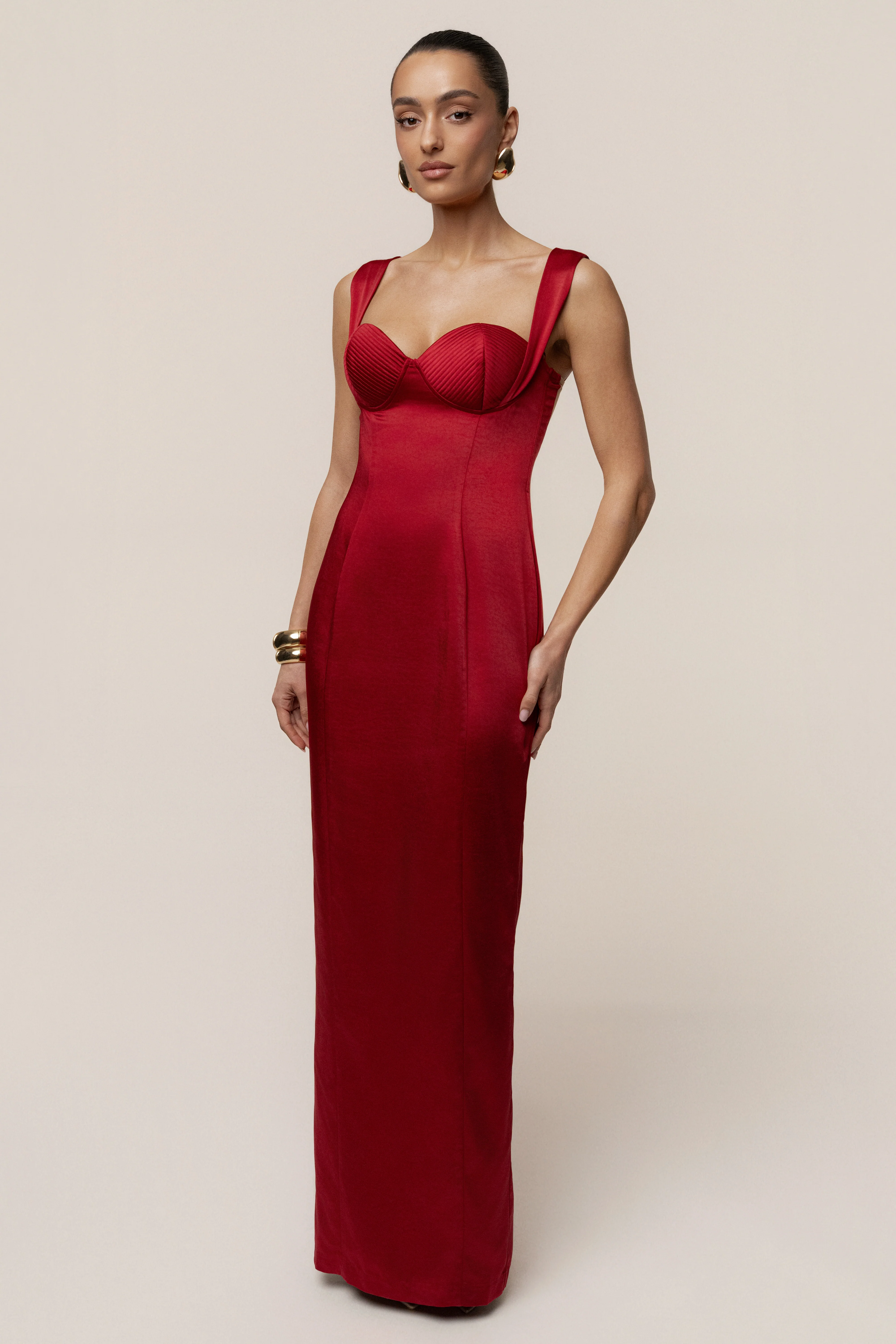 Red Amour Satin Maxi Dress