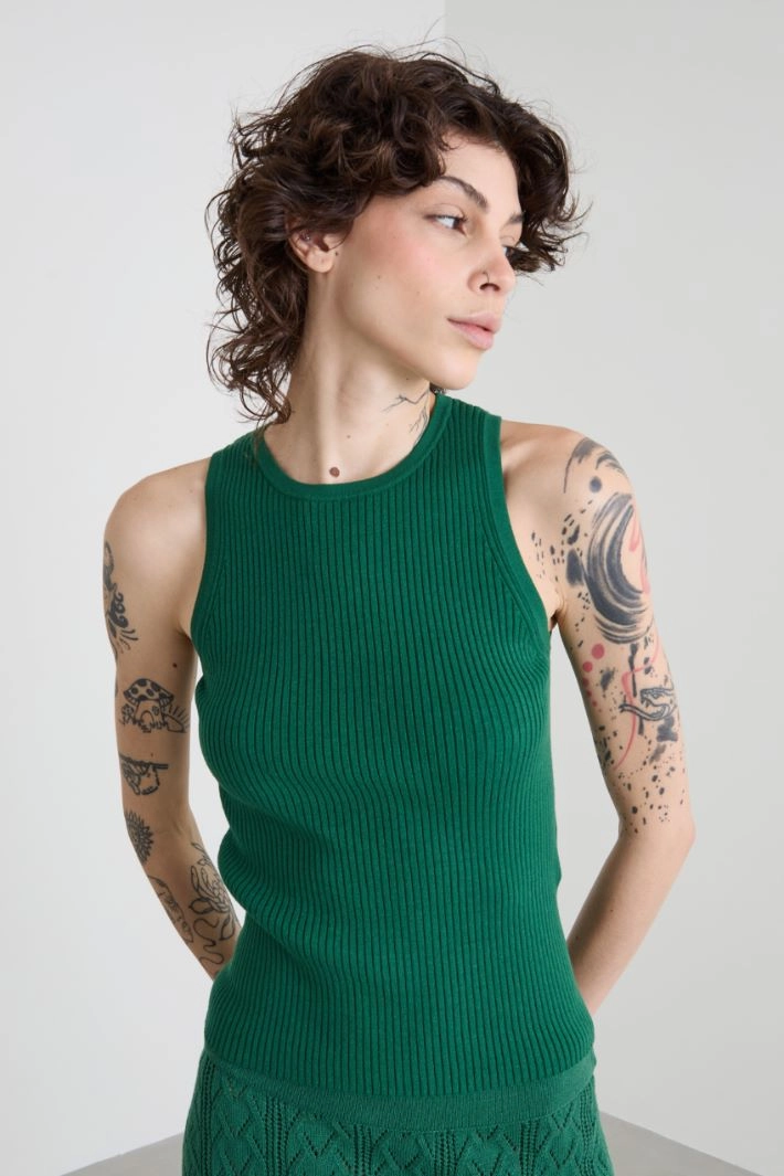 Ribbed crew neck tank top - GREEN
