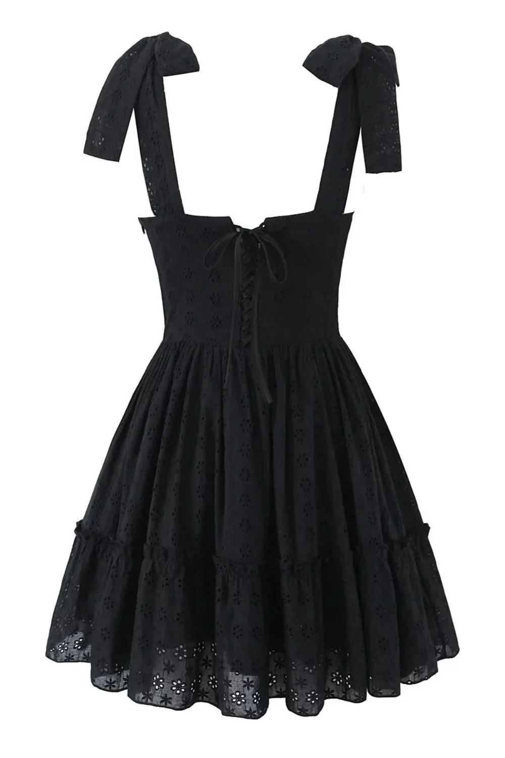 Black Straps Illusion Ruched Lase-up Short Dress