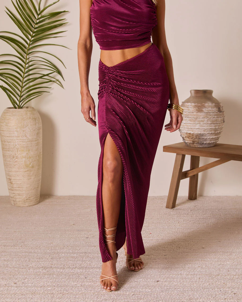 Palmaria Pleated Gathered Front Maxi Skirt