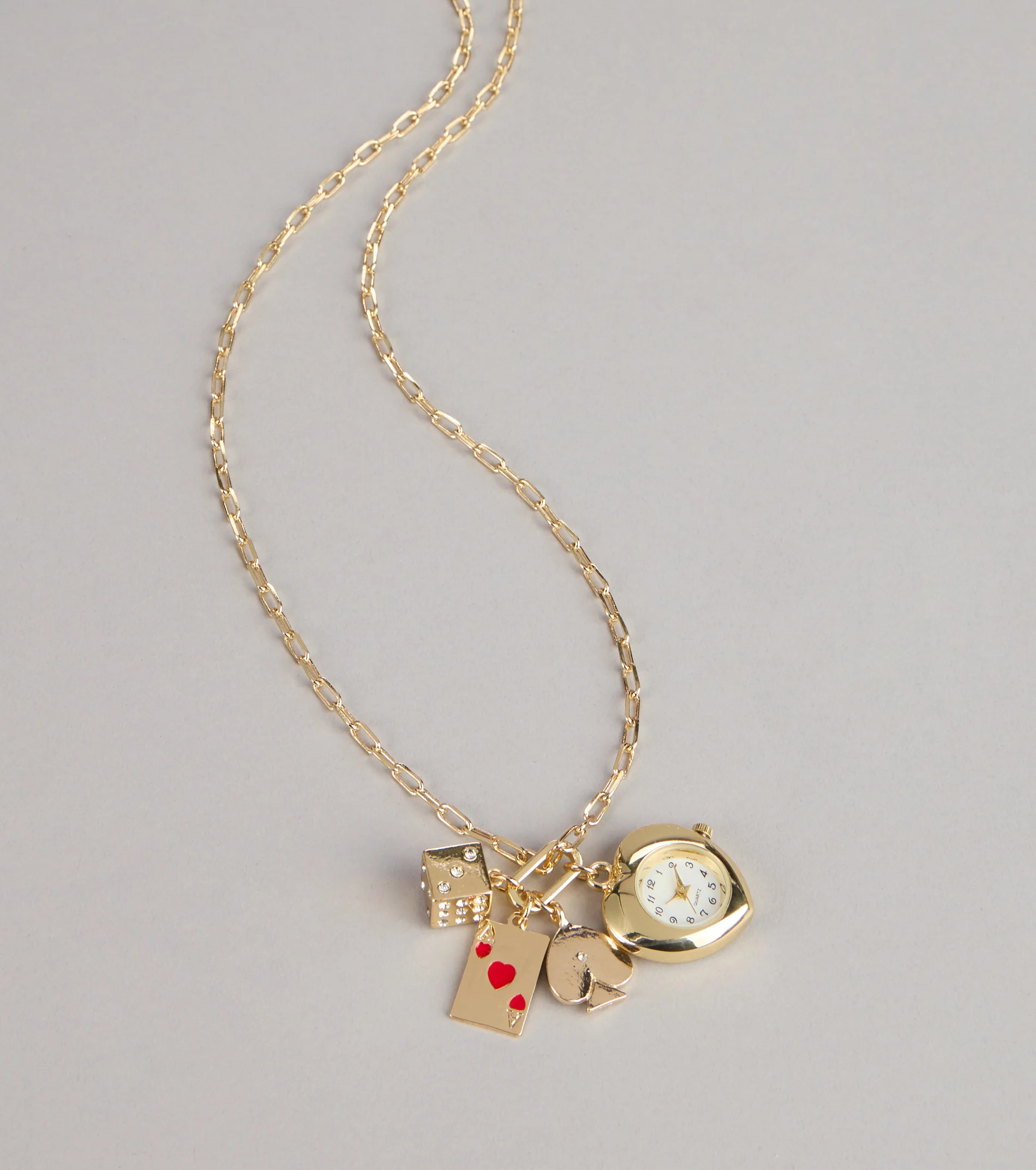 Lucky Timing Watch Charm Statement Necklace