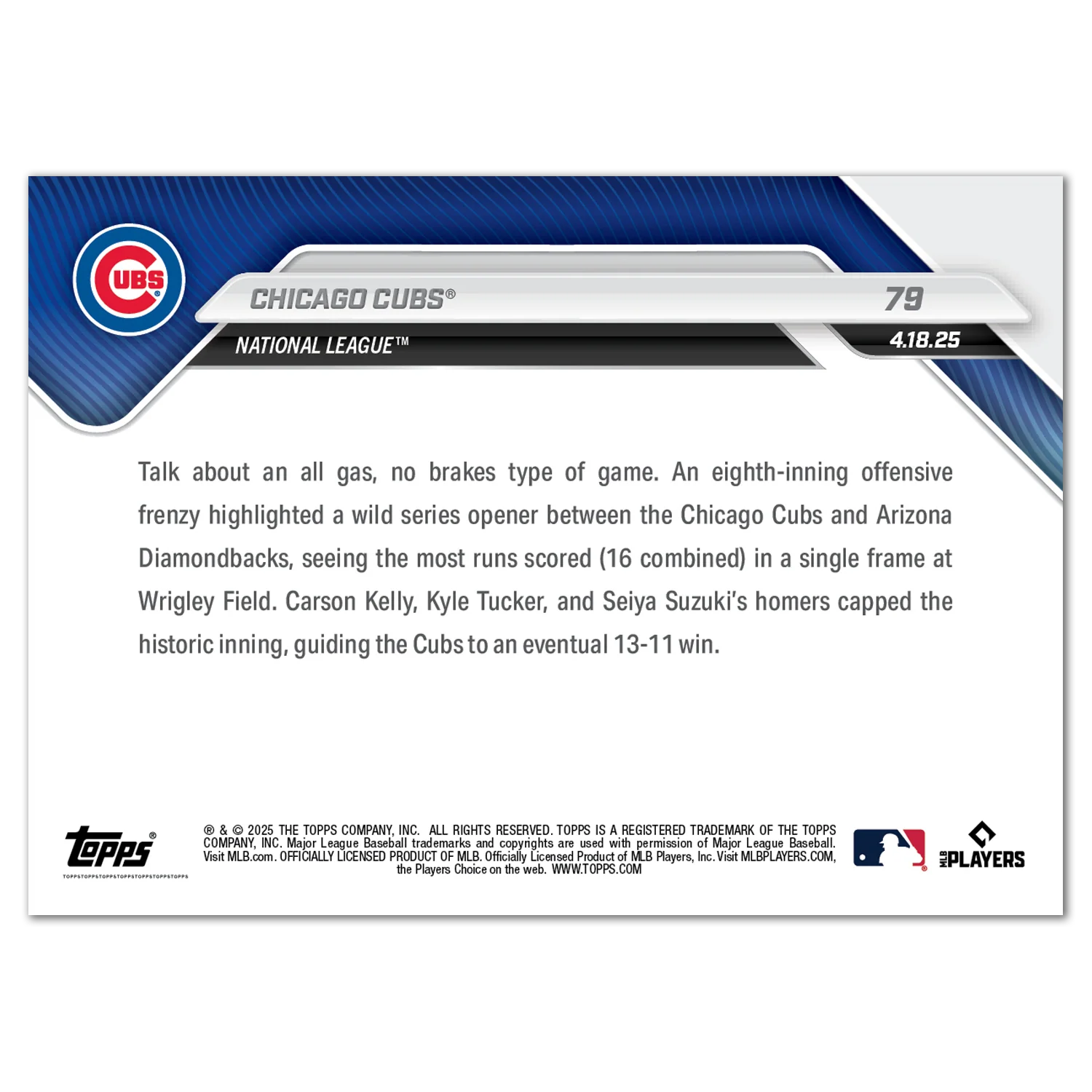 Chicago Cubs - 2025 MLB Topps NOW® - Card 79