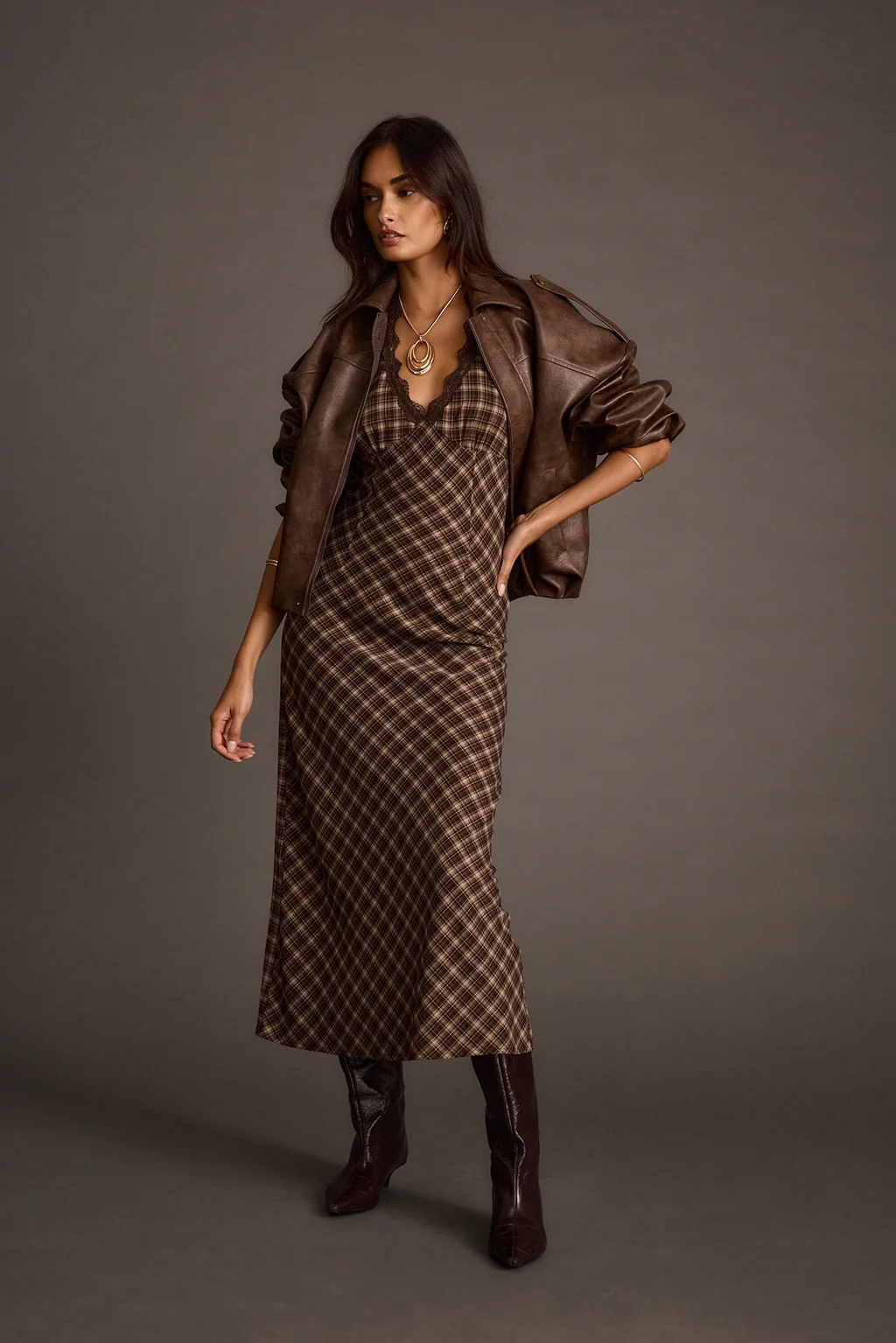 Vanessa Plaid Satin Midi Dress