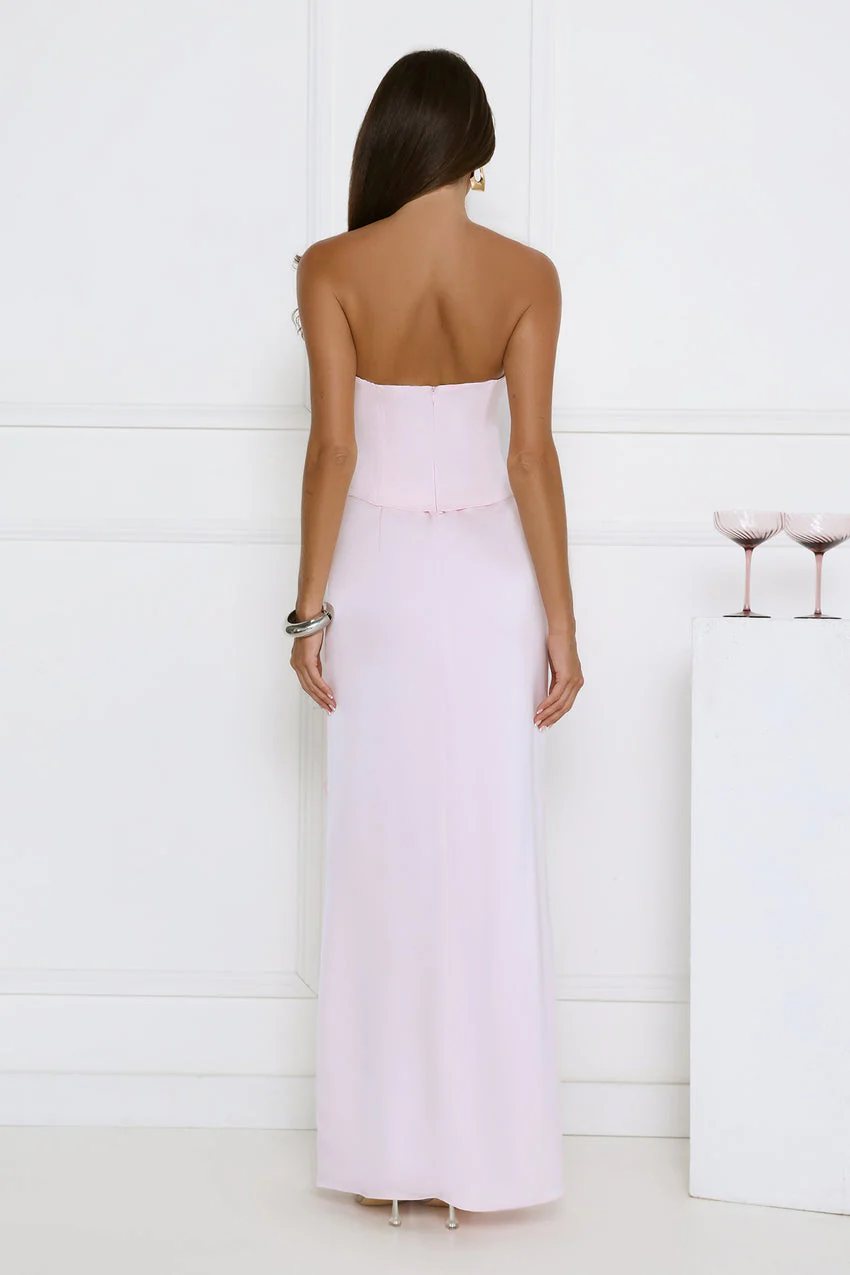 Vibes On Point Strapless Satin Maxi Dress Pink