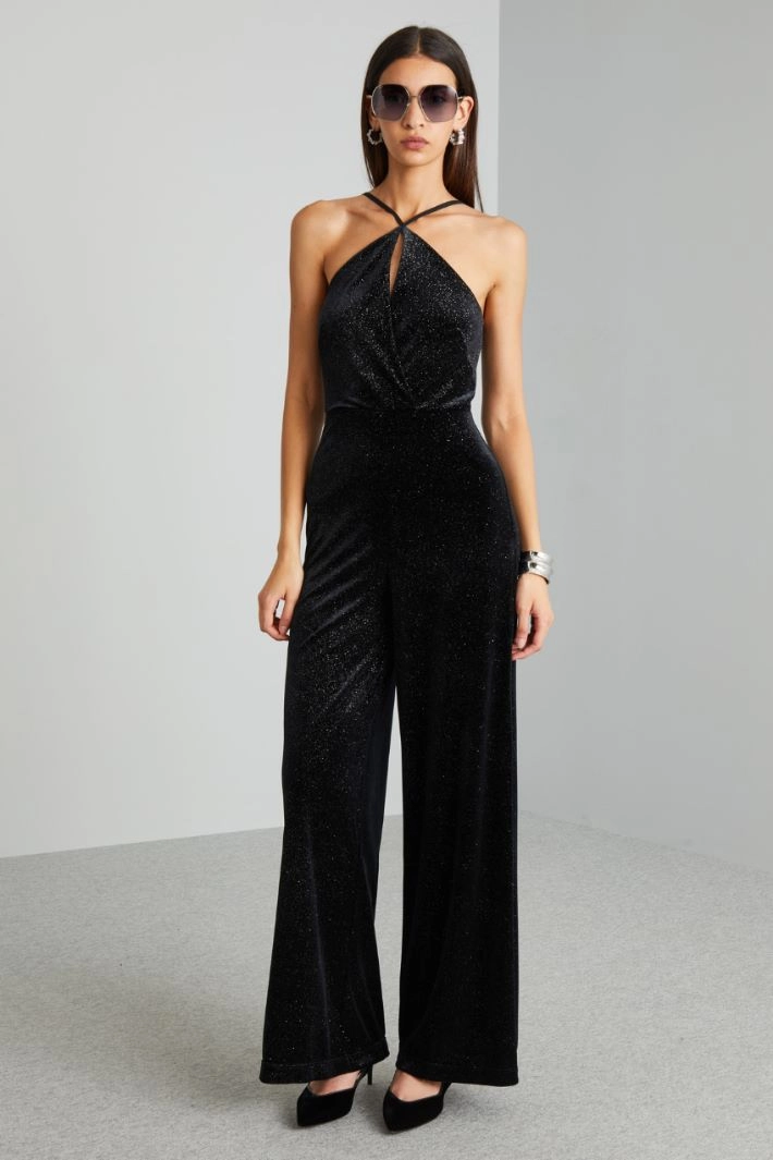 Lurex velvet jumpsuit - BLACK