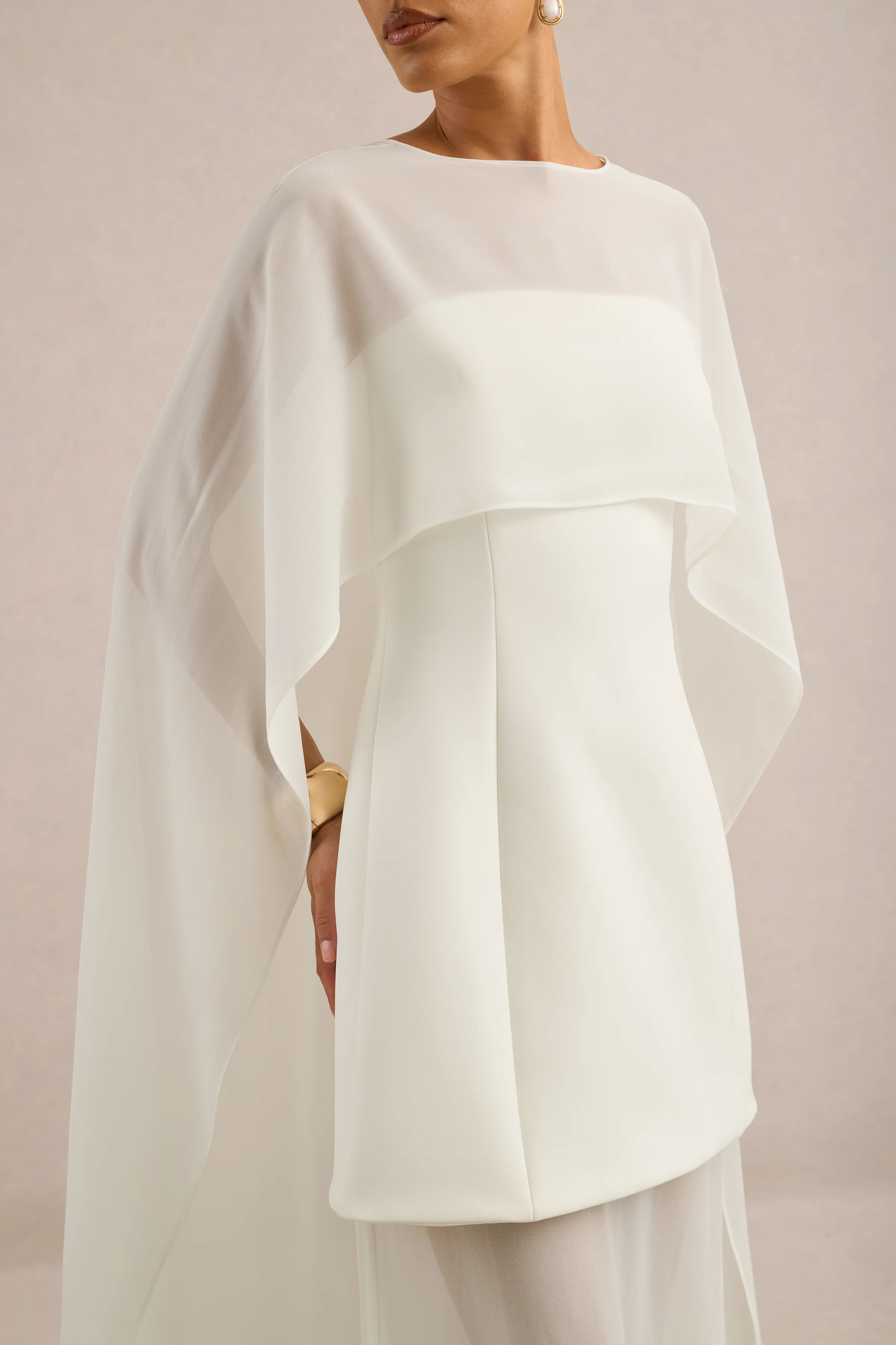 Chessa | White Scuba Boat Neck Short Sleeve Maxi Dress With Sheer Skirt And Corset