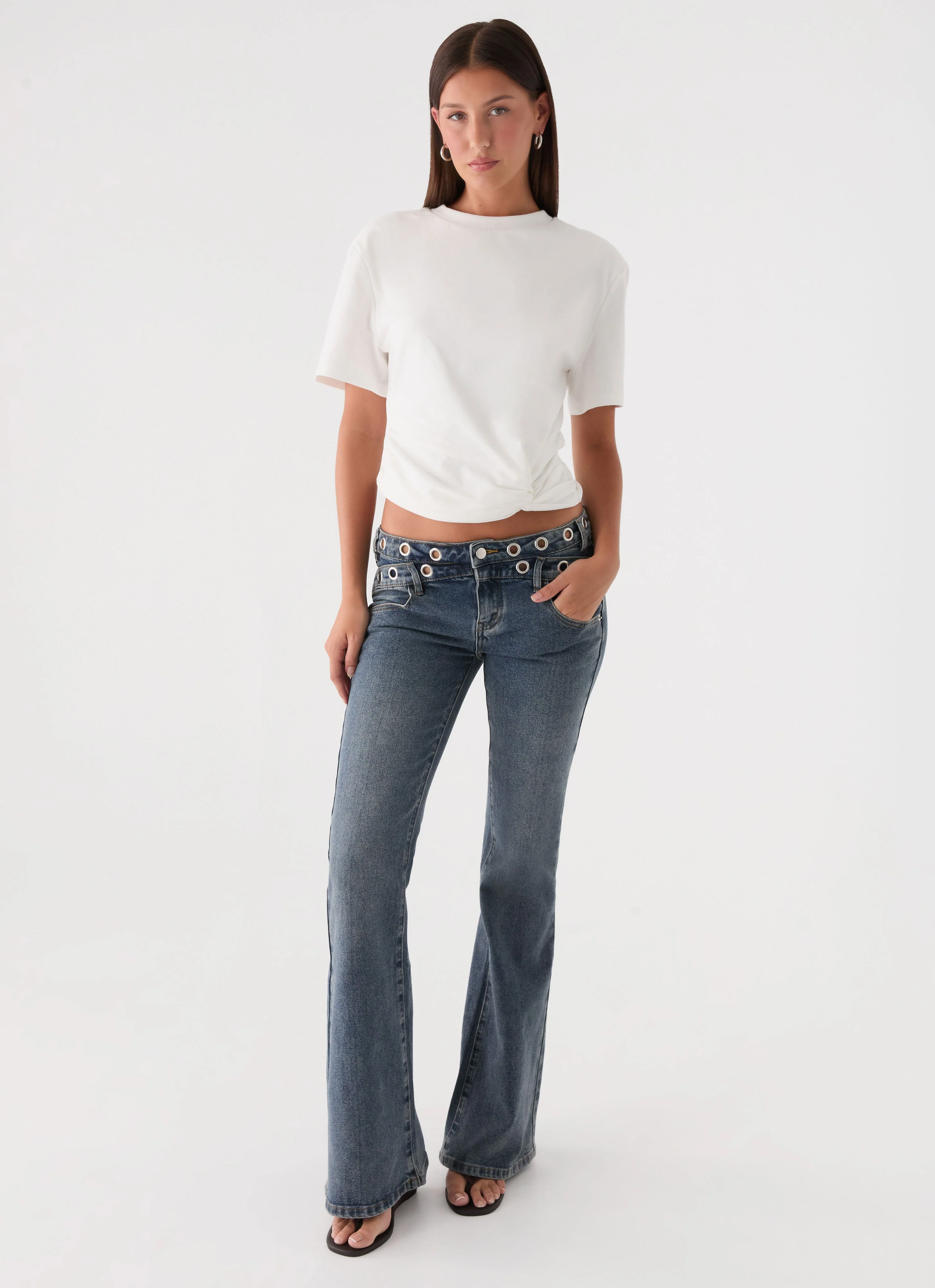 Carson Low Rise Eyelet Jeans - Blue Wash