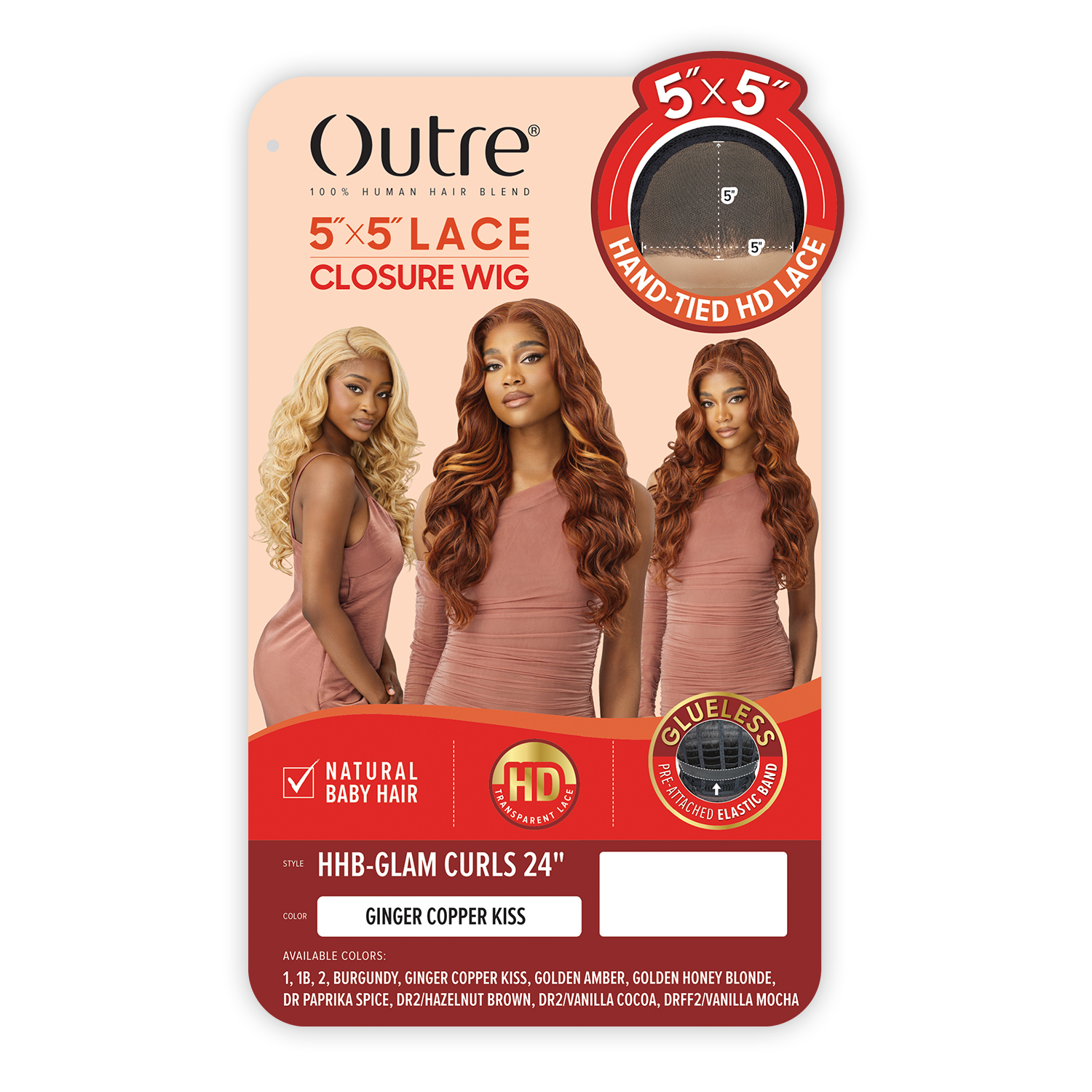 Outre Human Hair Blend Glueless HD 5X5 Lace Front Closure Wig HHB-Glam Curls 24
