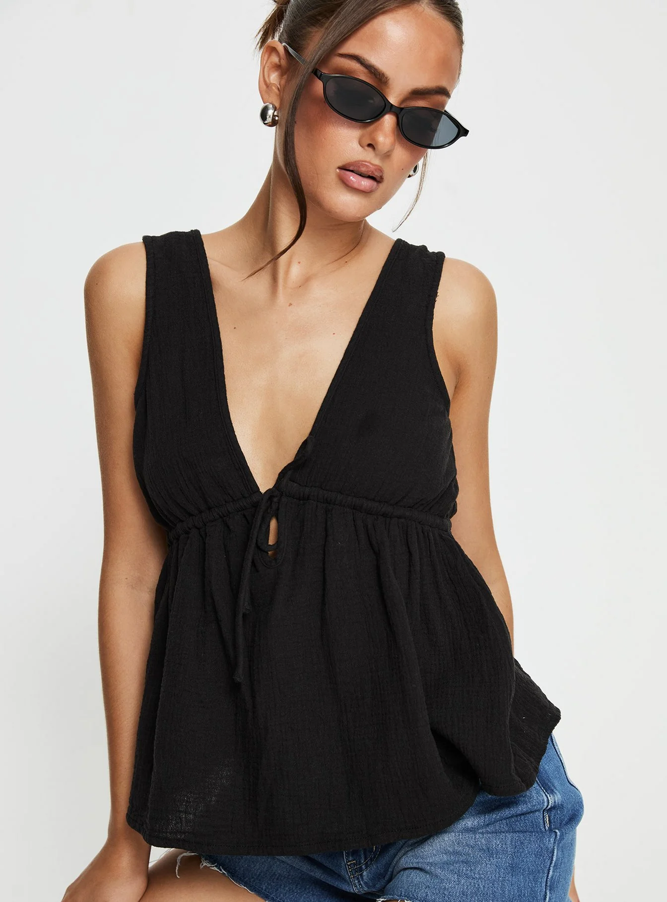 Dianna Babydoll Cami Top Black
