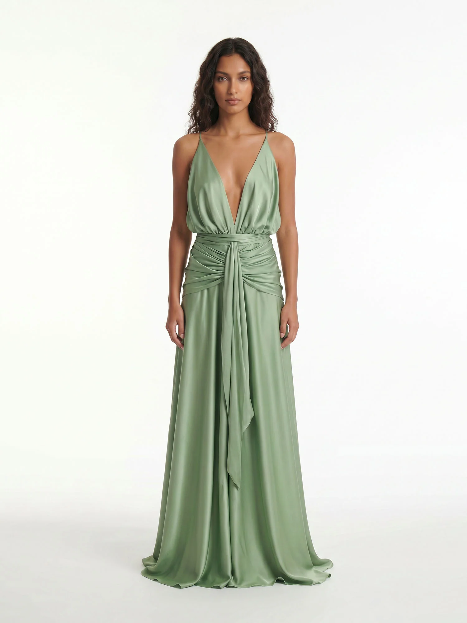 Sage Drape Halter Wrap Maxi Dress