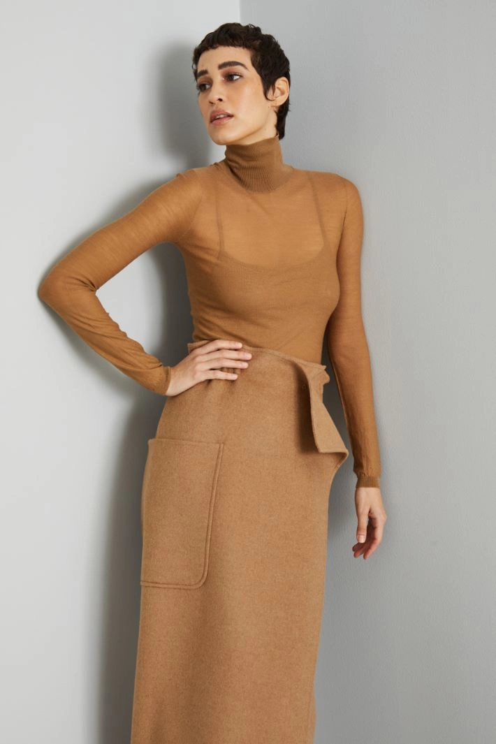 Wool gauze turtleneck - CAMEL