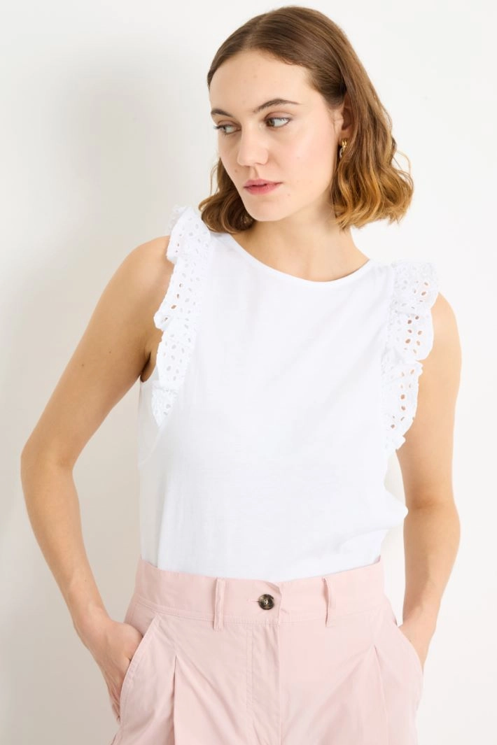 Broderie Anglaise ruffle top - WHITE