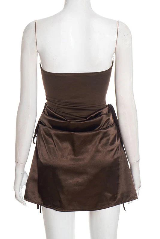 Brown Sweetheart Draped Short Dress
