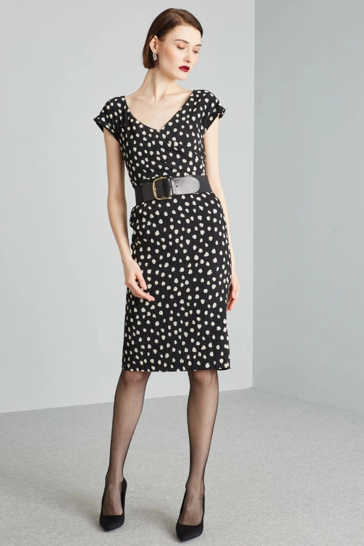 Crossed V-neck dress - BLACK WHITE CREAM