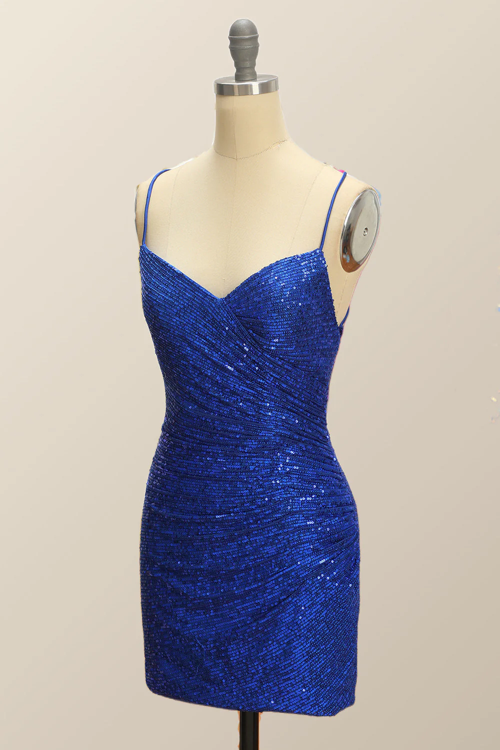 Straps Royal Blue Sequin Tight Mini Dress
