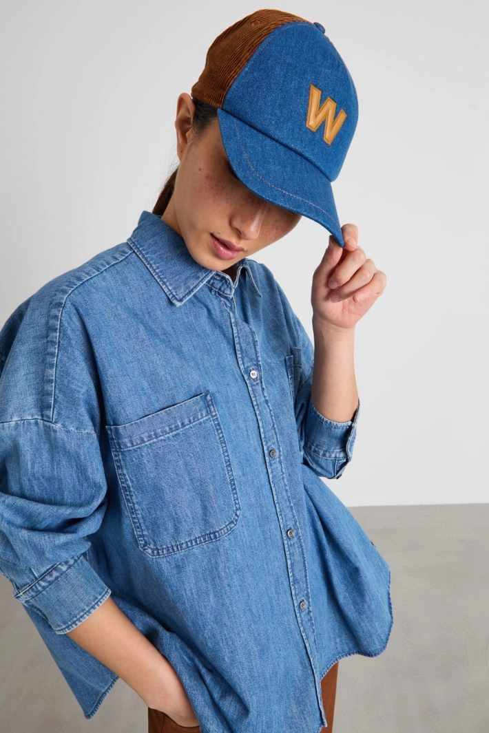 Velvet and denim baseball cap - BLUE BROWN