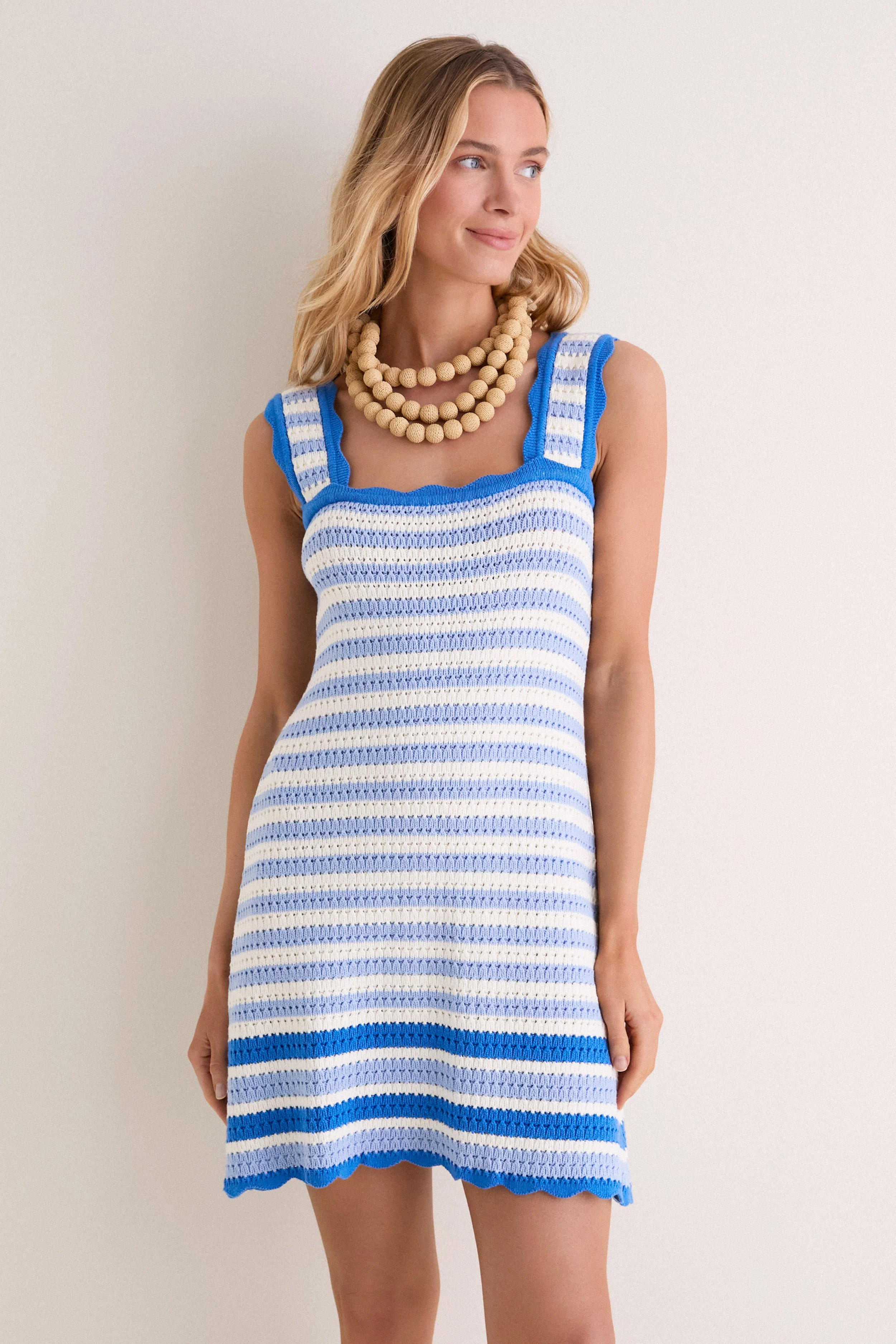 Ocean Stripe Crochet Brookside Mini Dress