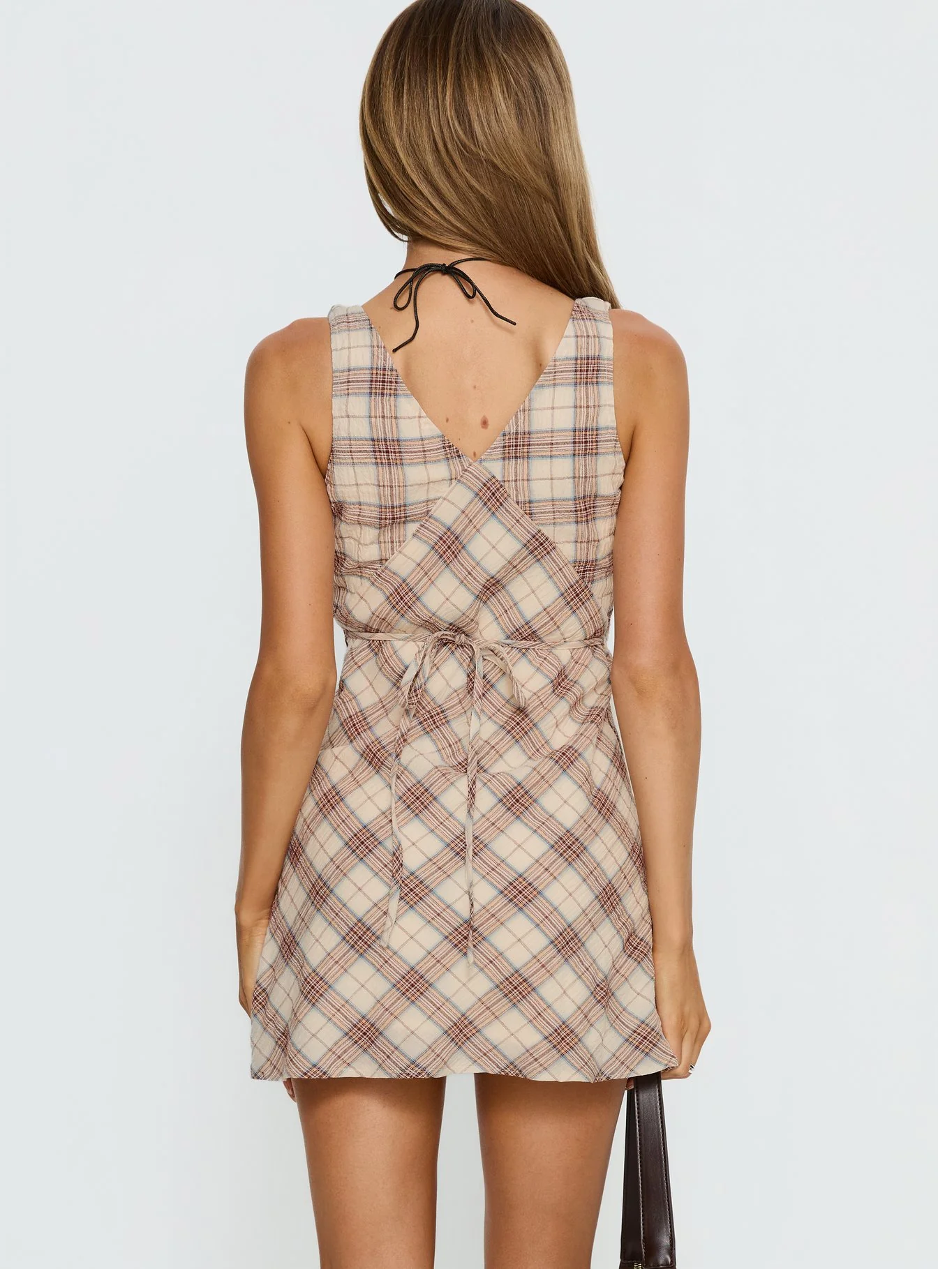 Nellie Mini Dress Beige Plaid