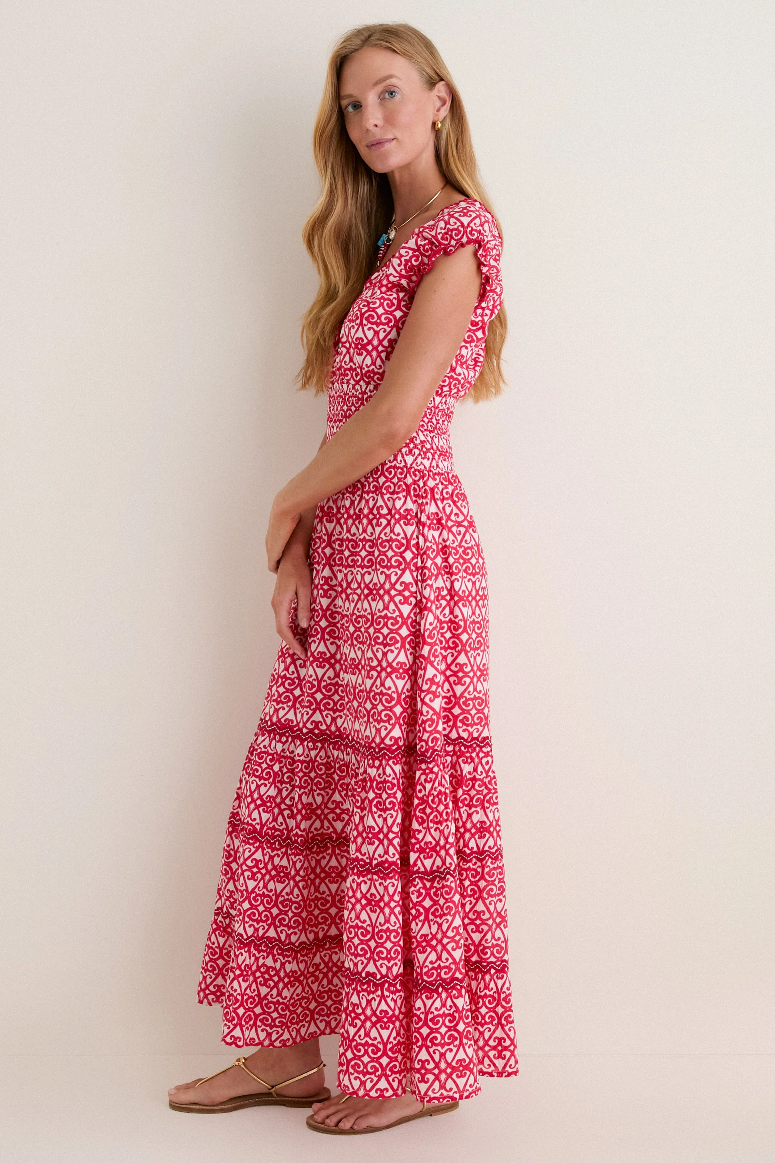 Red Siro Hilda Midi Dress