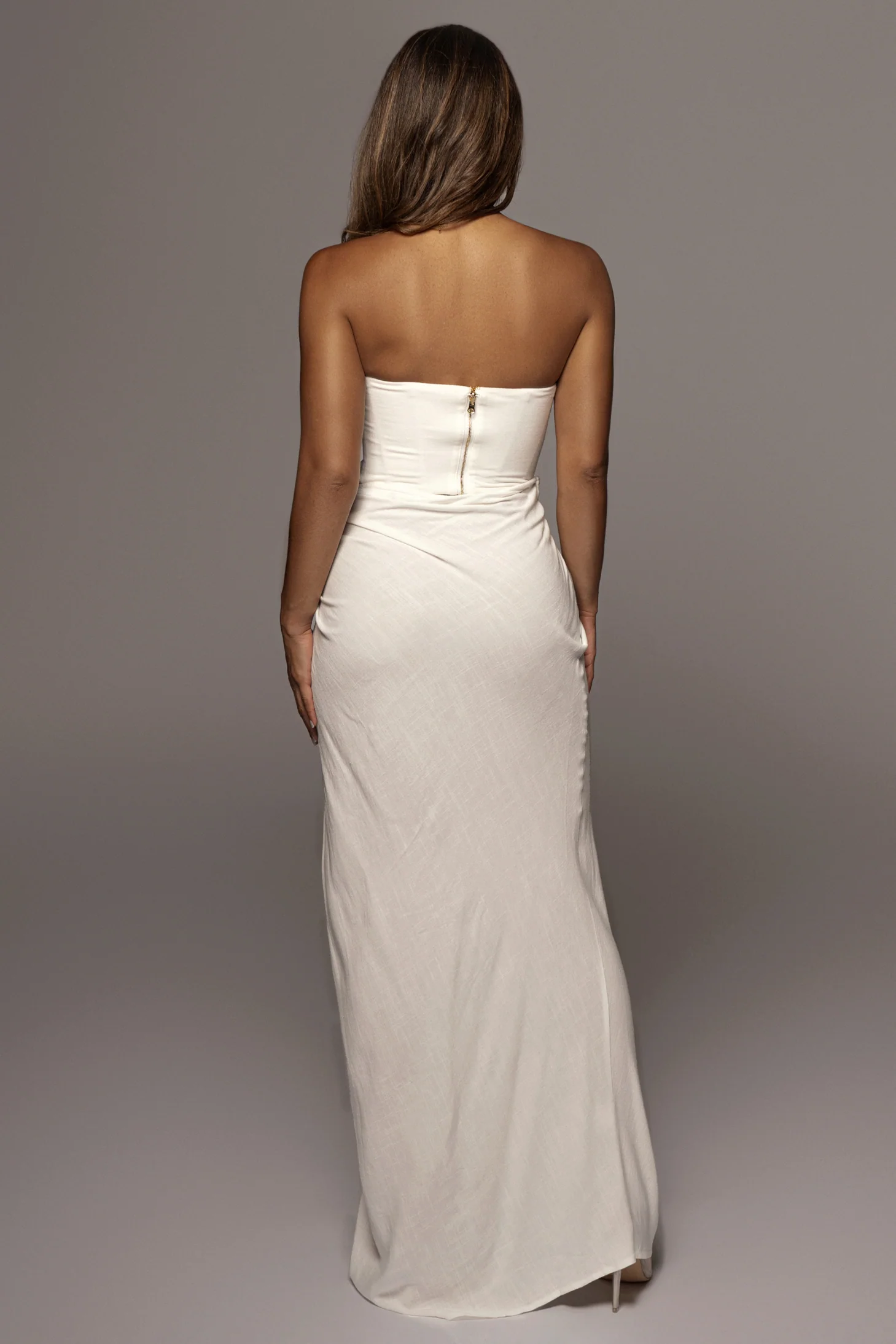 White Noelia Linen Slit Skirt