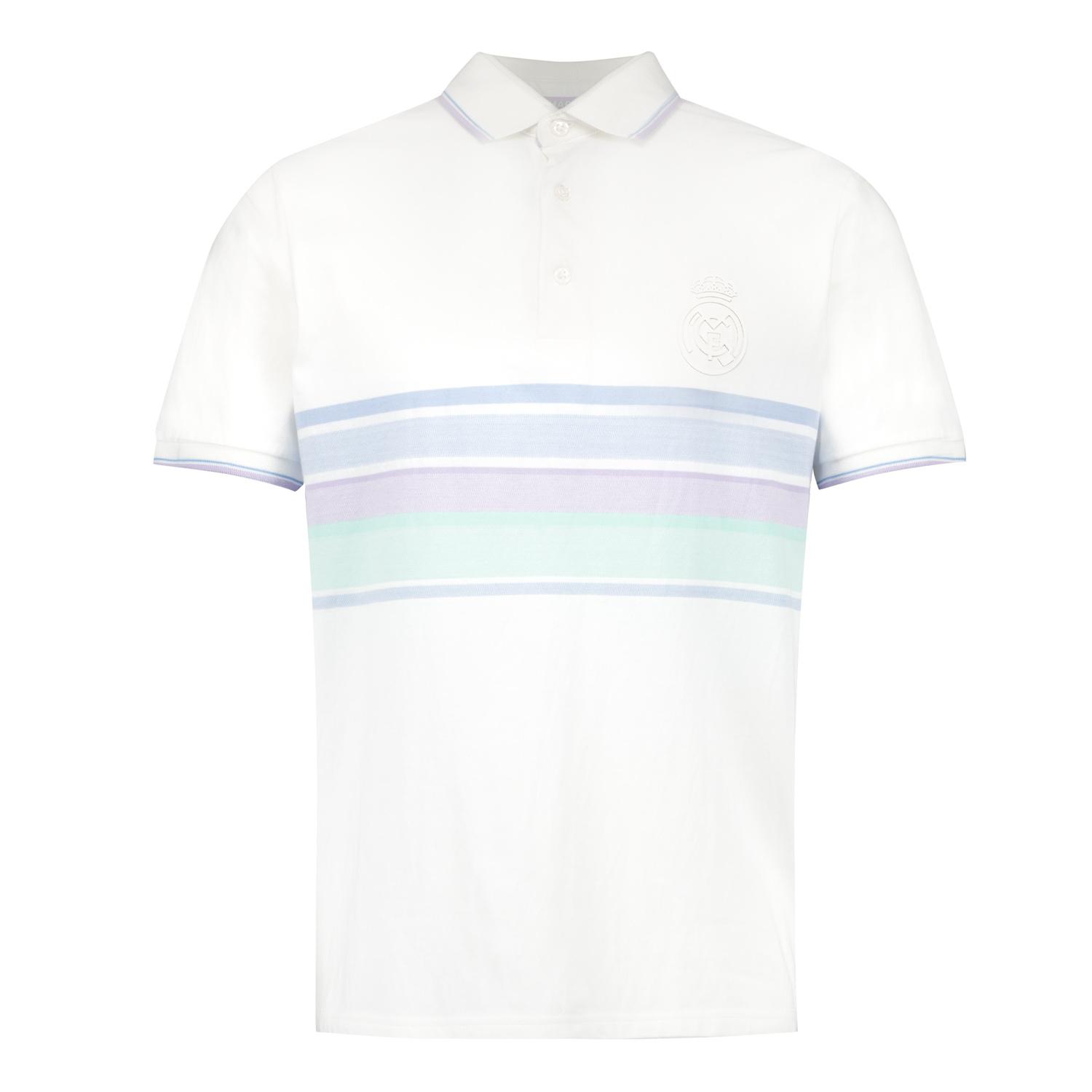 Mens Pastel Stripe Polo Shirt White Real Madrid