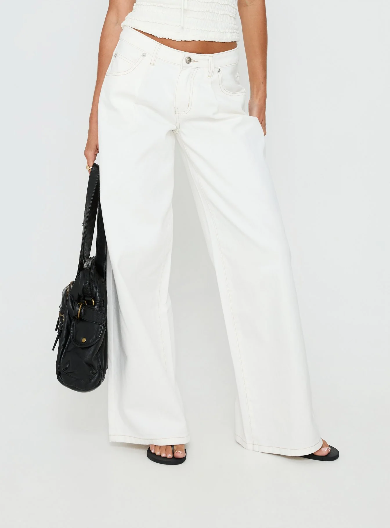 Supercut Low Rise Baggy Pleat Jeans Cream