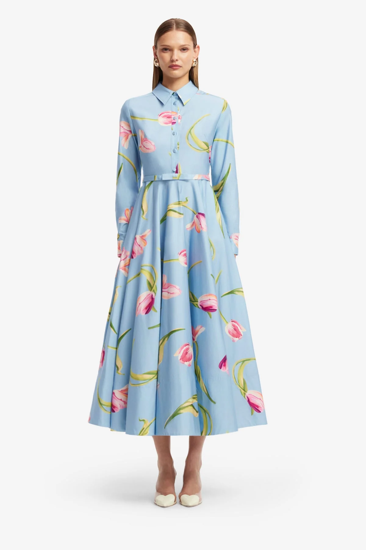 Zara Shirt Midi Dress - Tulip Print in Blue