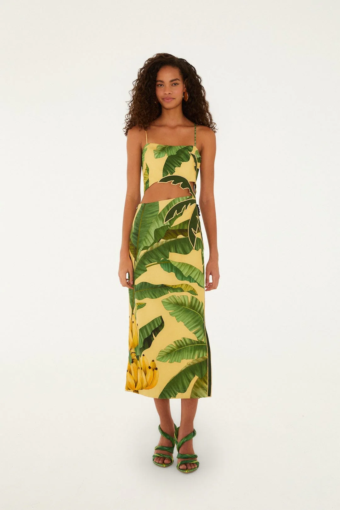 Soft Yellow 3D Banana Leaves Maxi Dress