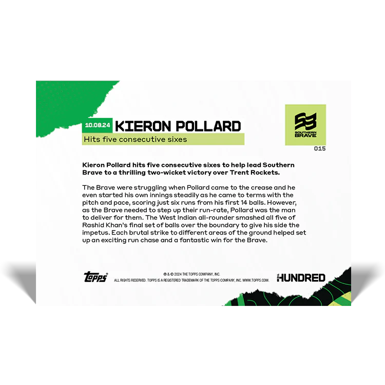 Kieron Pollard - Hits five consecutive sixes - 2024 The Hundred TOPPS NOW® Card 15