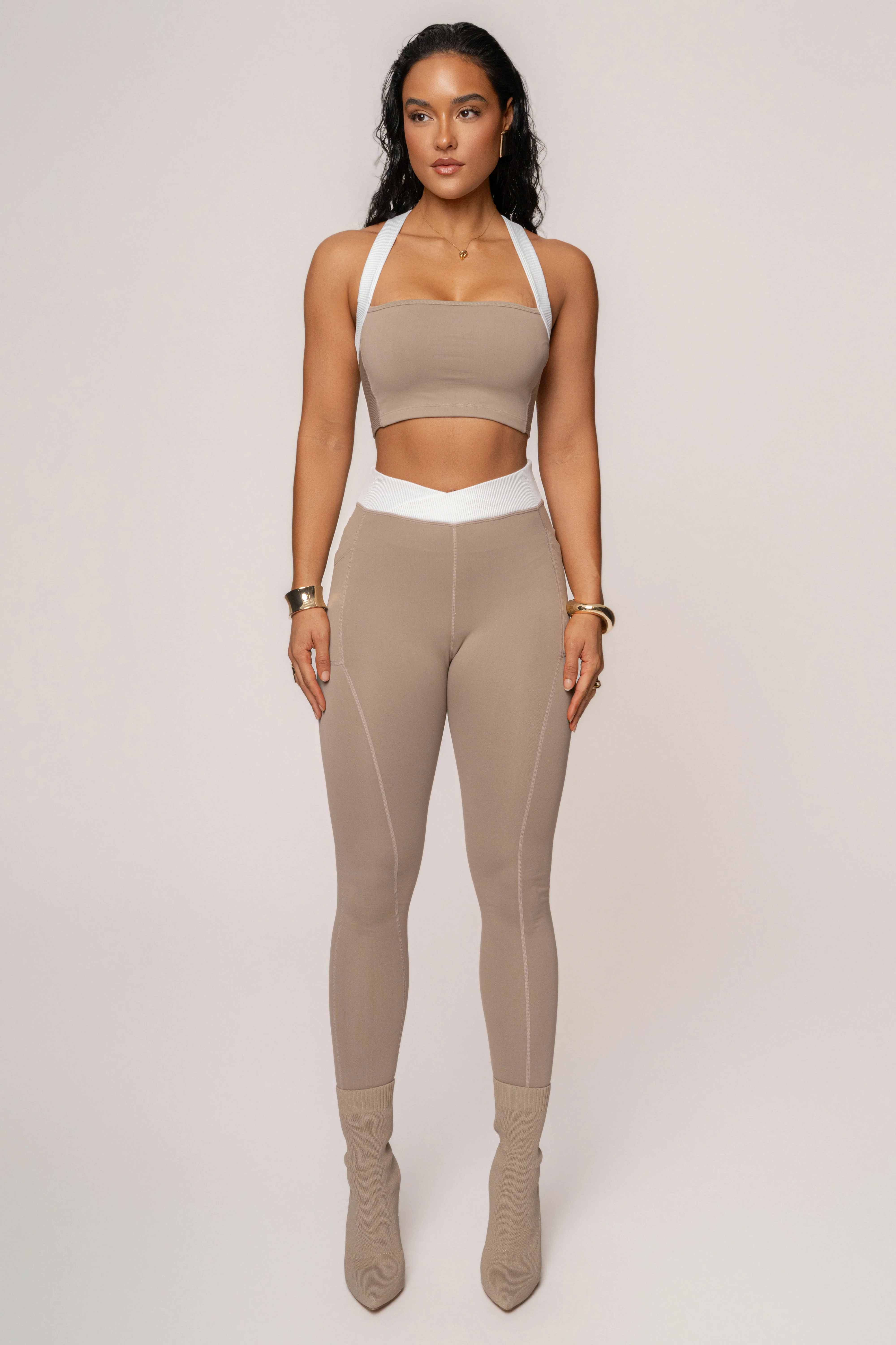 Beige/White Ultimate Ribbed Halter Top