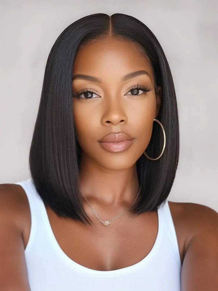 Ophirawig 13x4 Frontal Lace Straight Bob Wig Invisible Knots Natural Black Realistic Hairline