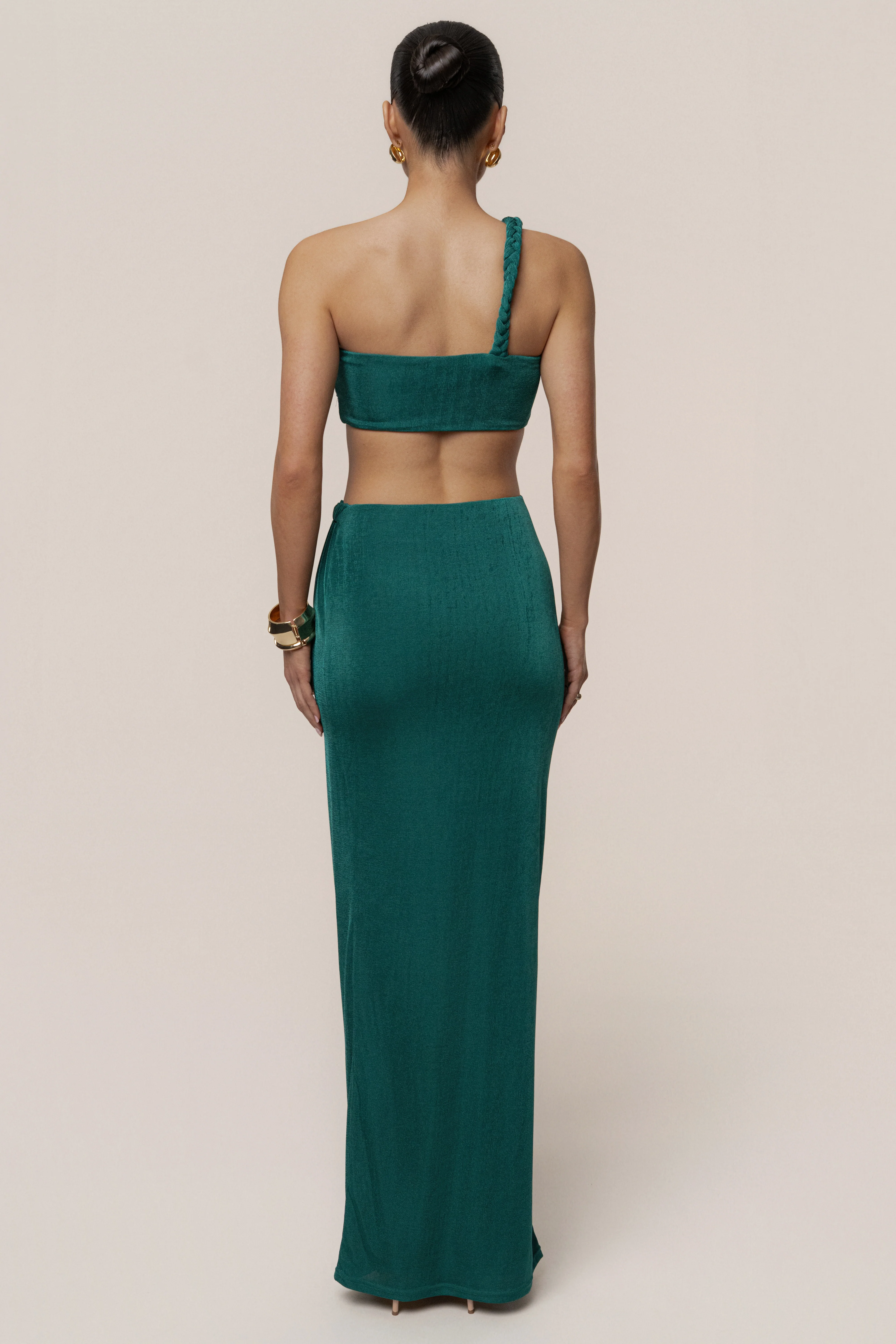 Green Ema One Shoulder Maxi Dress