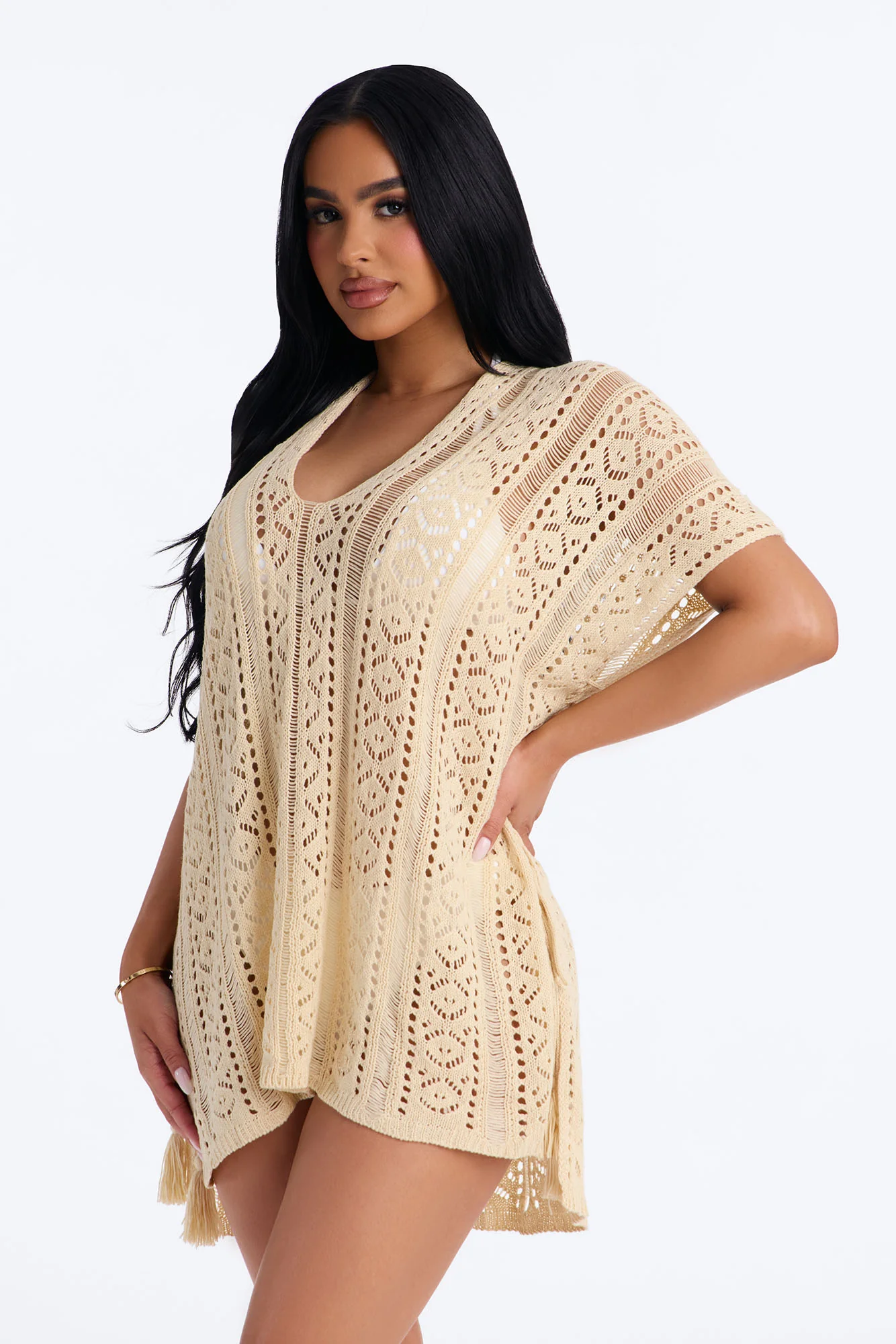 Iris Crochet Swim Cover Up - Beige