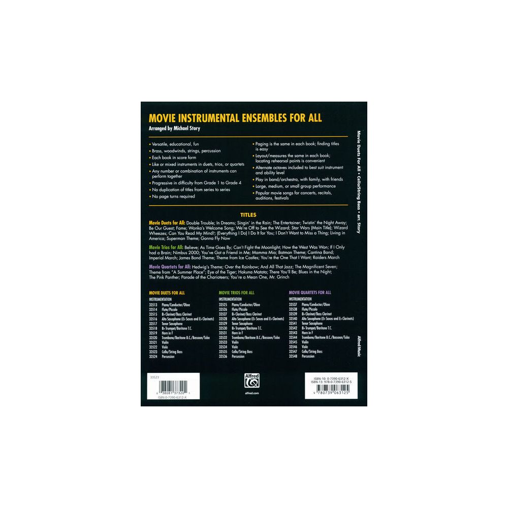 Alfred Music Publishing Movie Duets For All Cello/Bass – Thomann Ireland