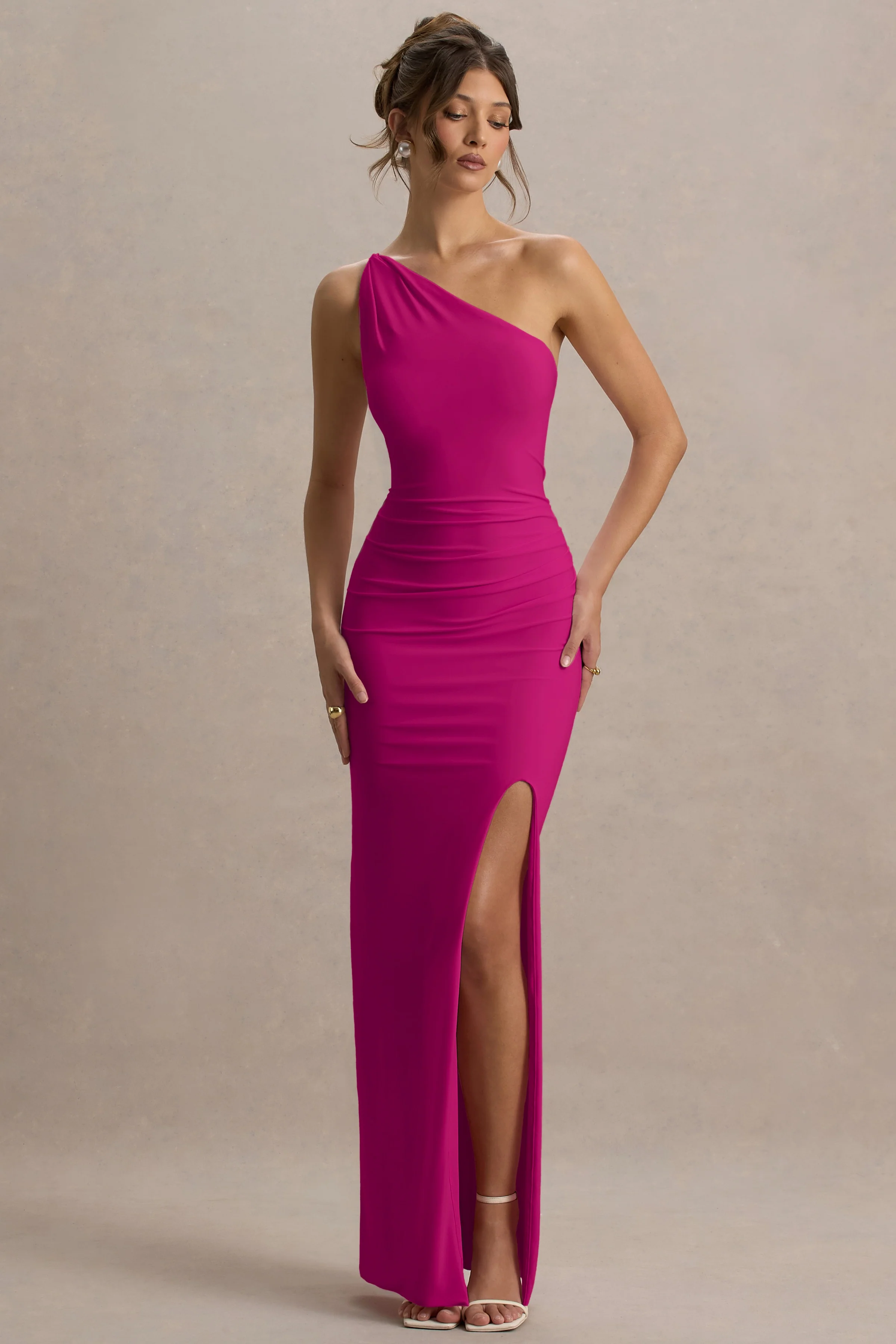 Dressing Up | Hot Pink Jersey One Shoulder Maxi Dress With Twist Open Back Detail And Split