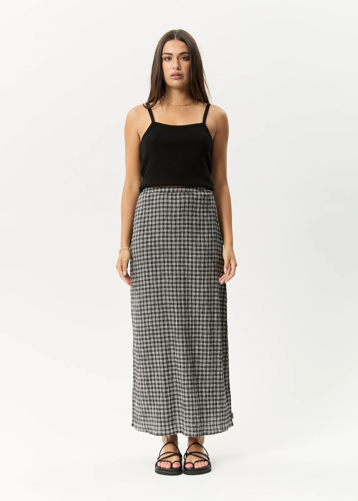 AFENDS Womens Lita - Seersucker Maxi Skirt - Asta Steel Check