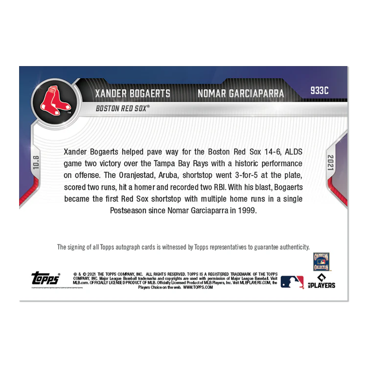 On-Card Auto # to 25 - Xander Bogaerts / Nomar Garciaparra - 2021 MLB TOPPS NOW® Card 933C
