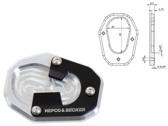 Hepco & Becker side stand extension - black/silverRef: Hbe04609A / 42117605 00 91