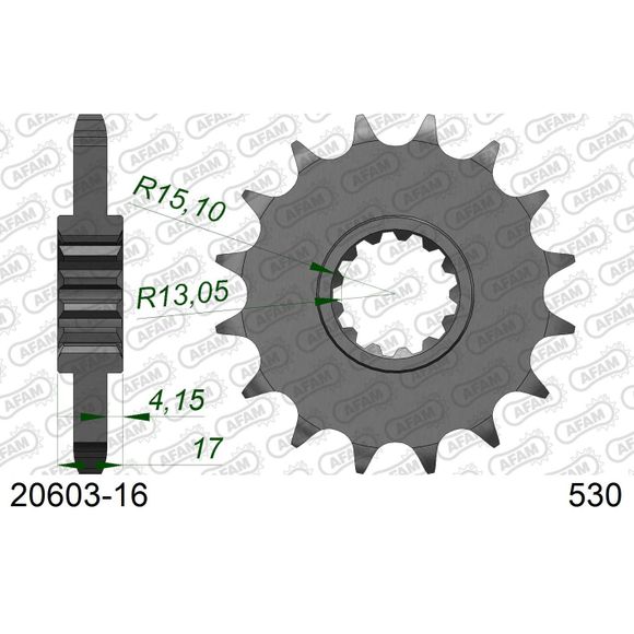 Kit chaine AFAM 530 Type Acier Premium avec pignon silencieuxRef : AA0451 / KIT101411