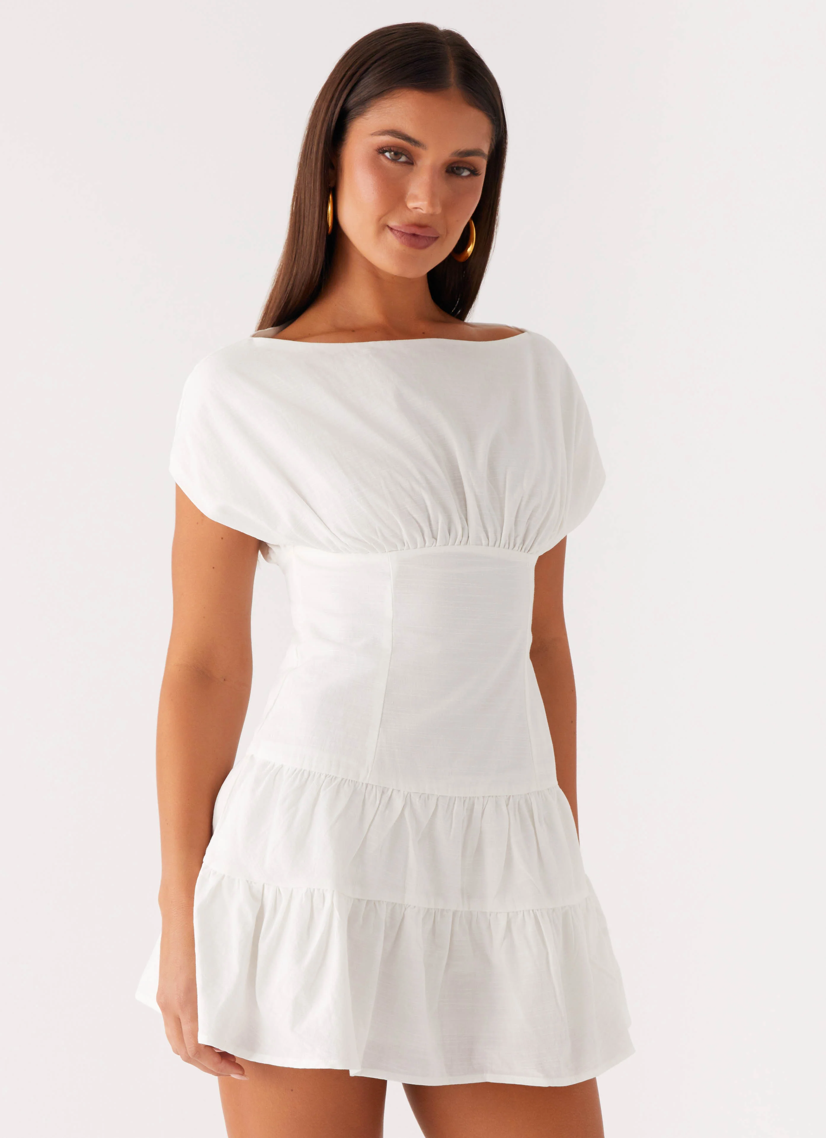 Ember Haze Boat Neck Mini Dress - Off White