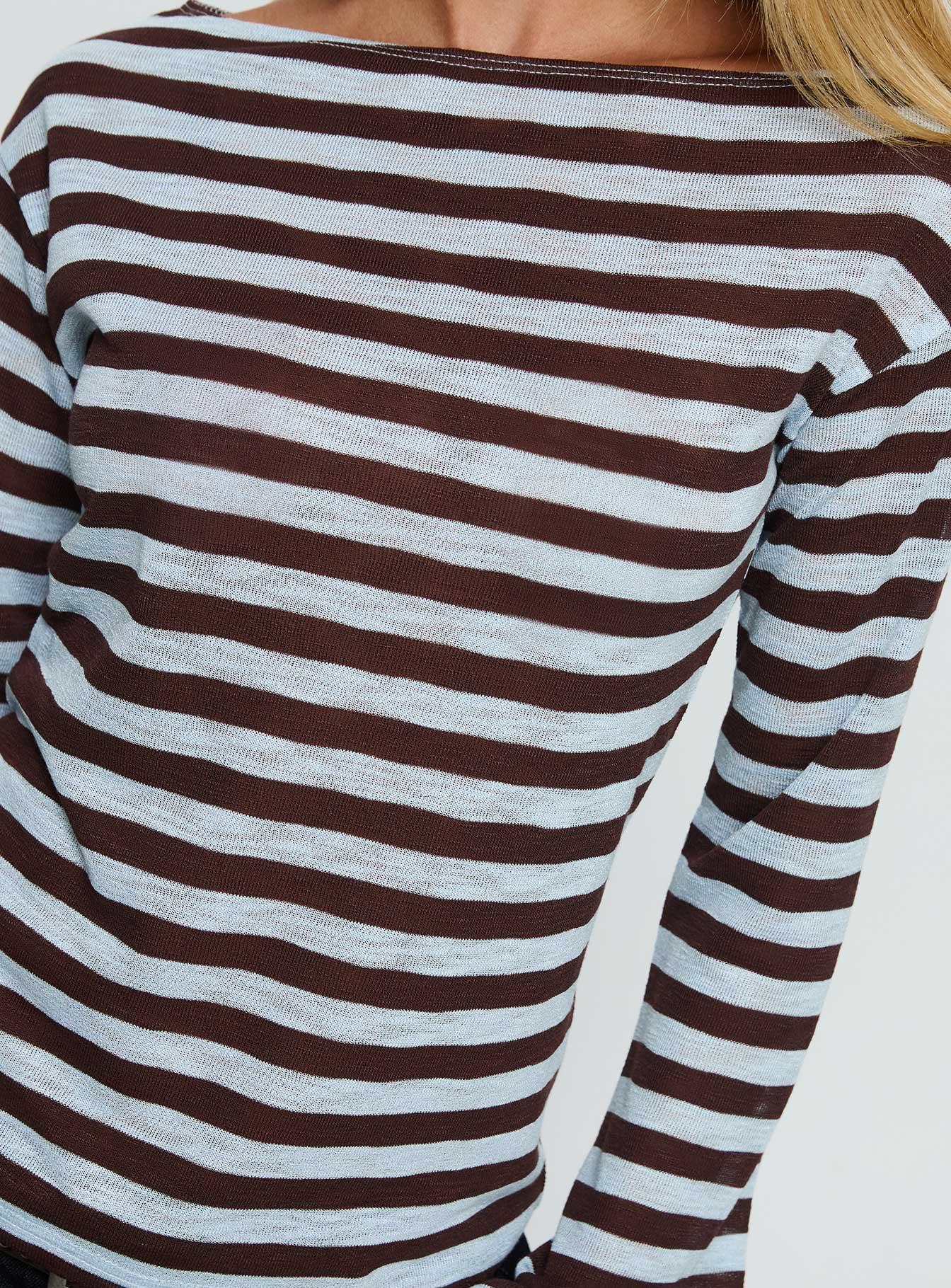So Composed Boat Neck Long Sleeve Top Blue Stripe