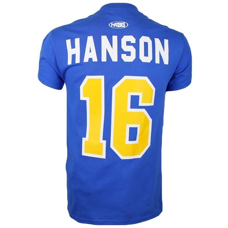 Slapshot Charlestown Chiefs Jack Hanson #16 Hockey T-Shirt Blue