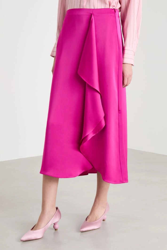 Satin skirt with maxi-flounce - FUCHSIA
